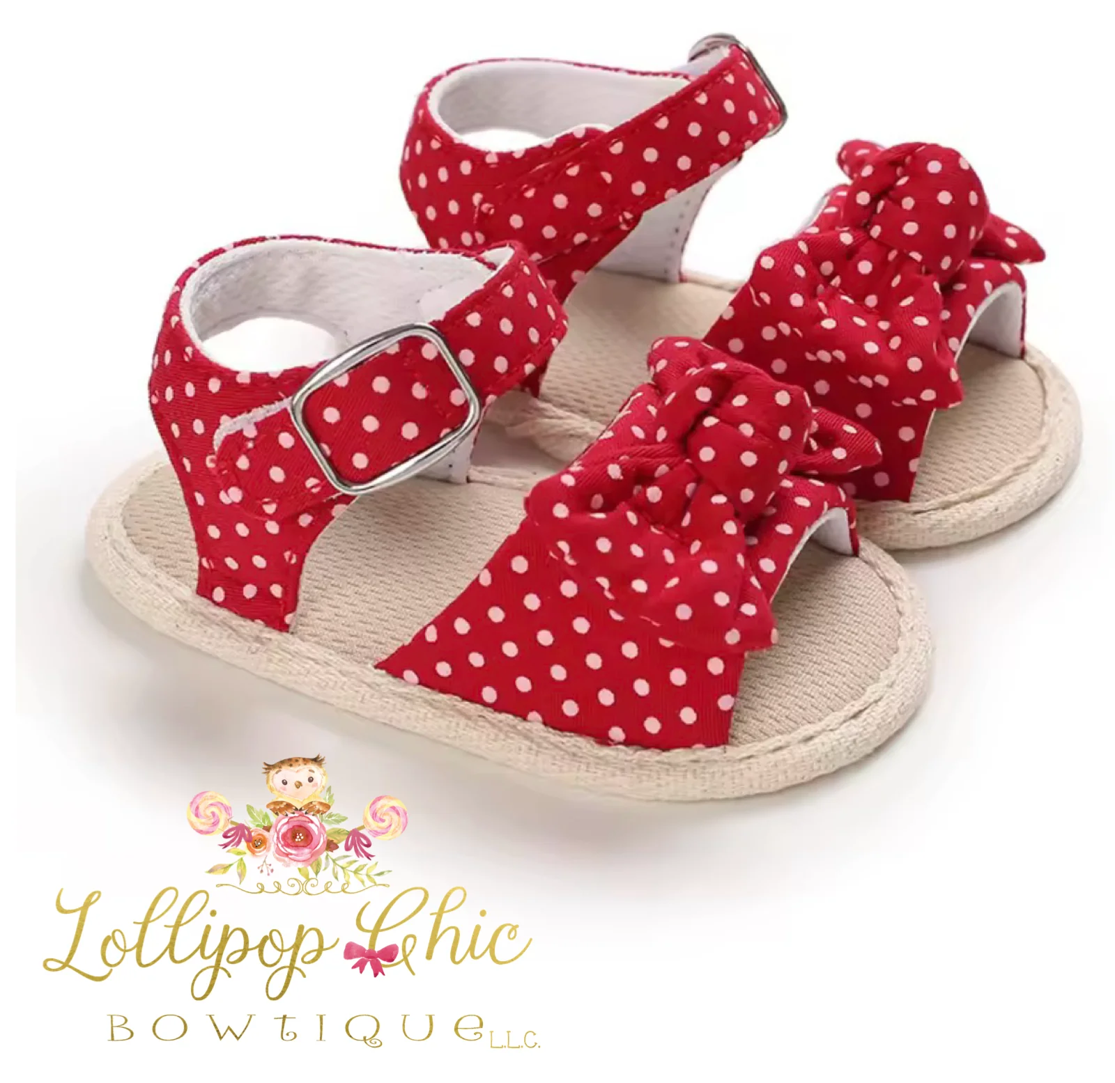 Red Polka Dot Baby Sandals: 12-18M