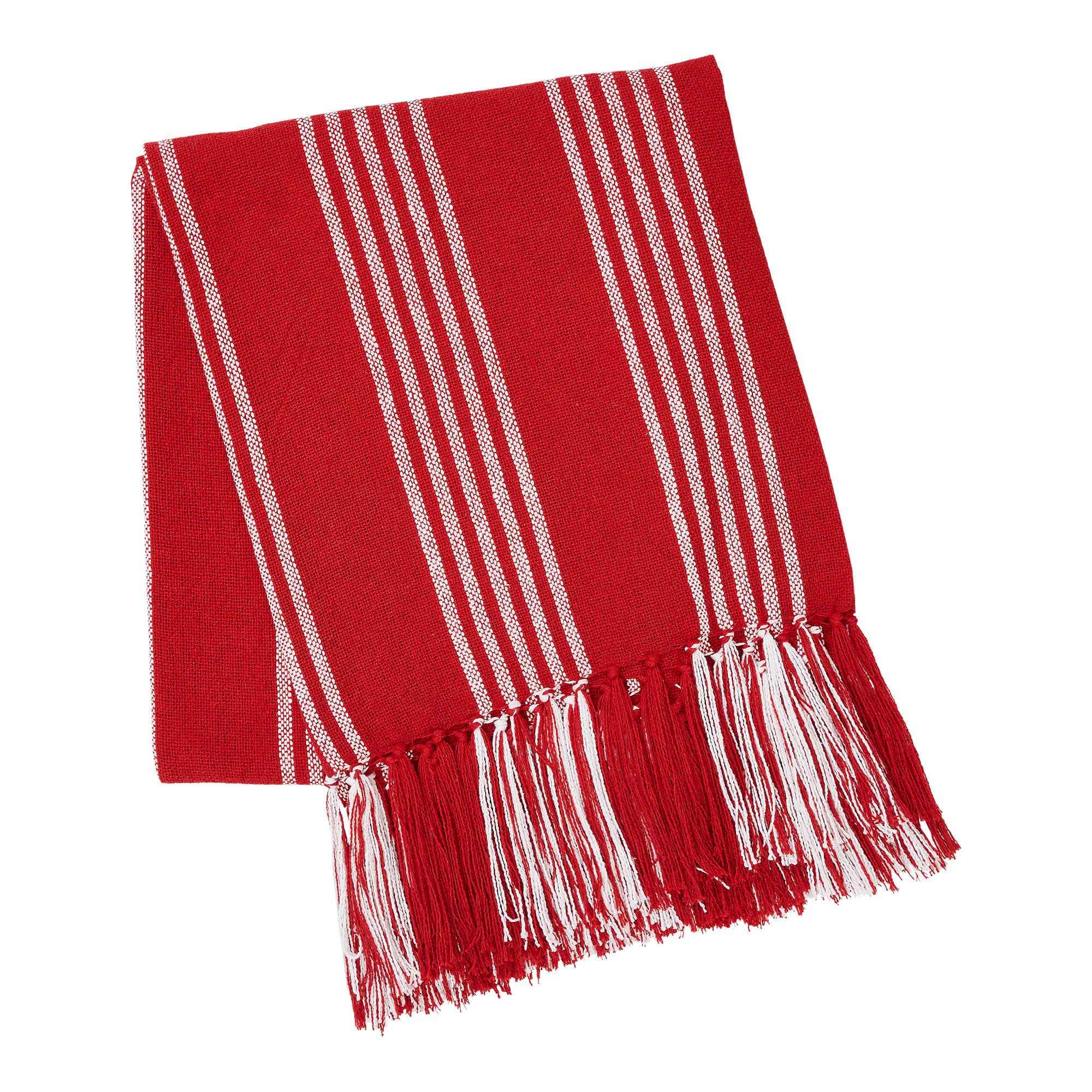 Red Ticking Stripe Woven Throw with Fringe 50x60 - Image 2