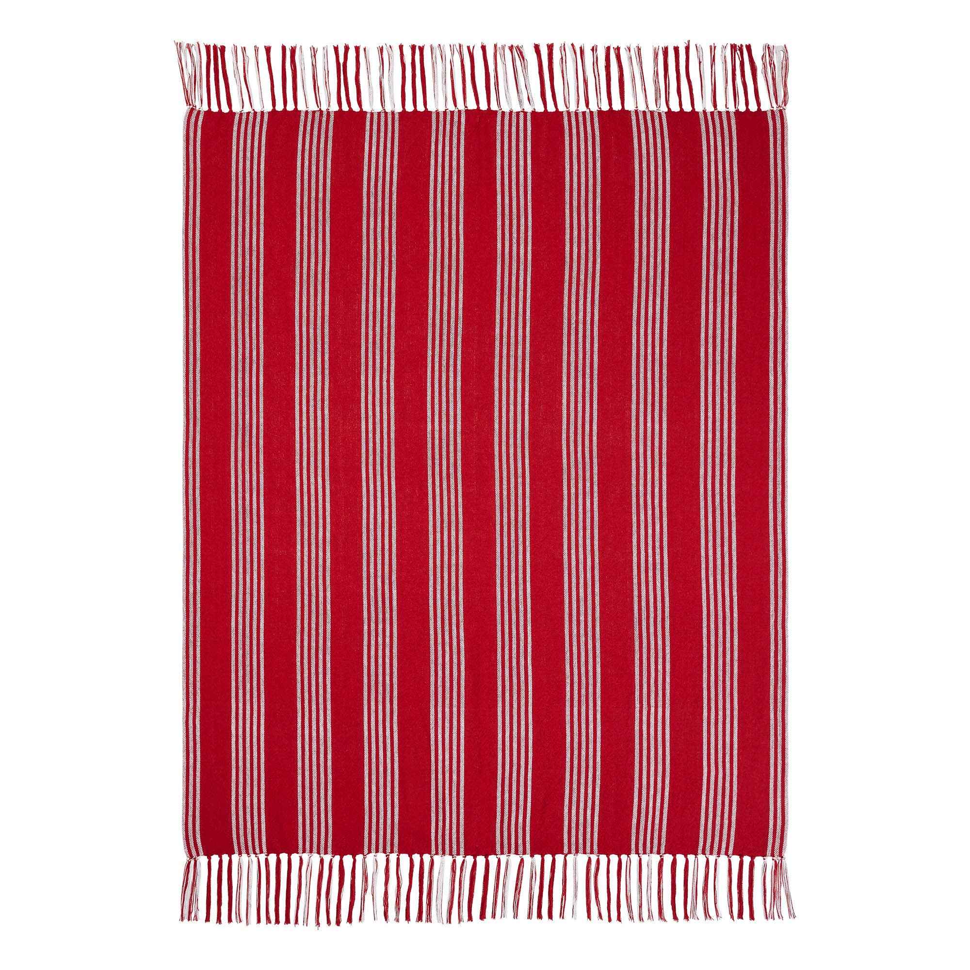 Red Ticking Stripe Woven Throw with Fringe 50x60 - Image 3