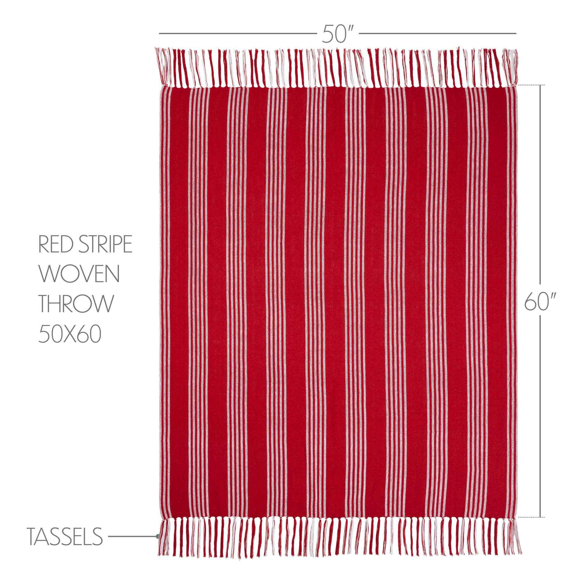 Red Ticking Stripe Woven Throw with Fringe 50x60 - Image 4
