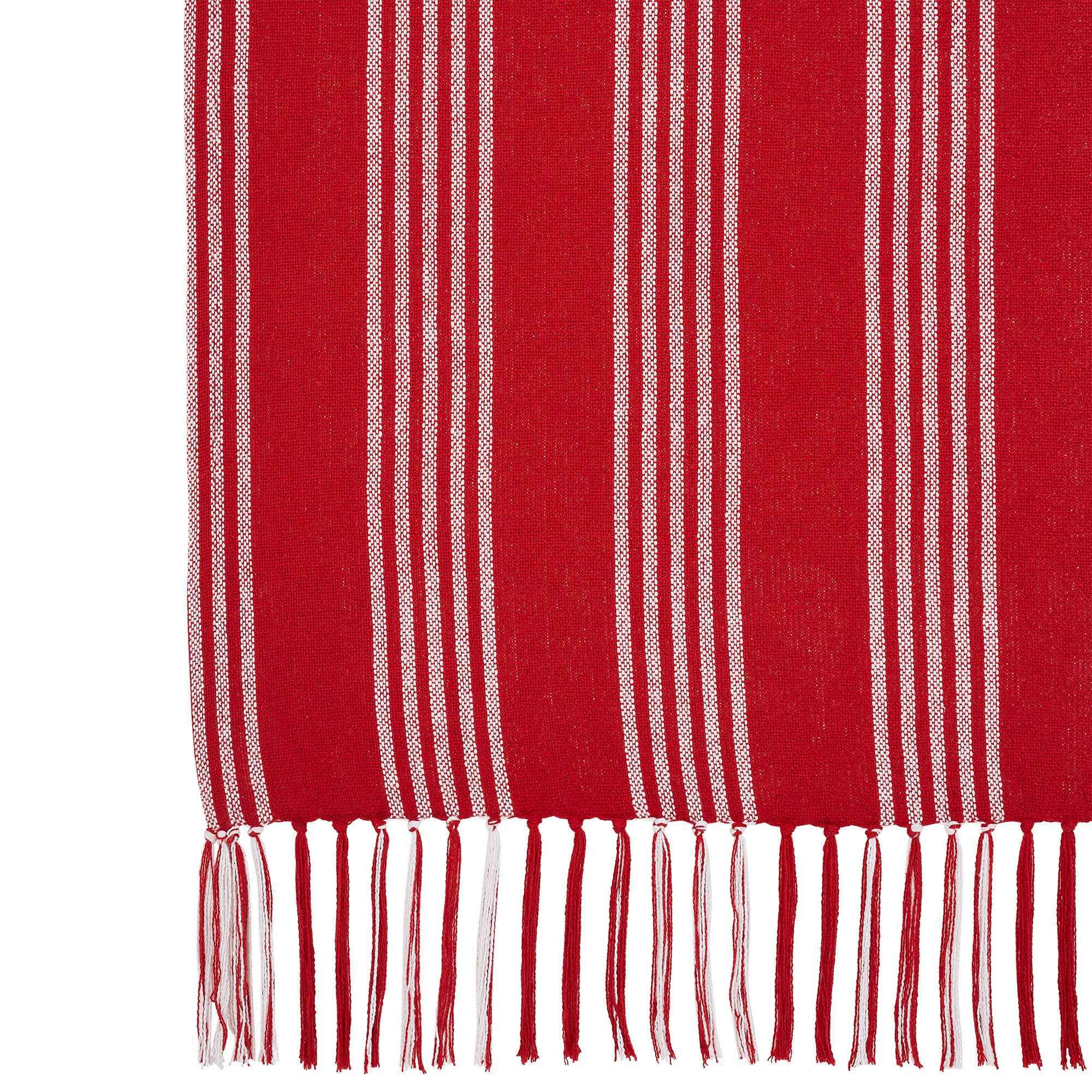 Red Ticking Stripe Woven Throw with Fringe 50x60 - Image 5