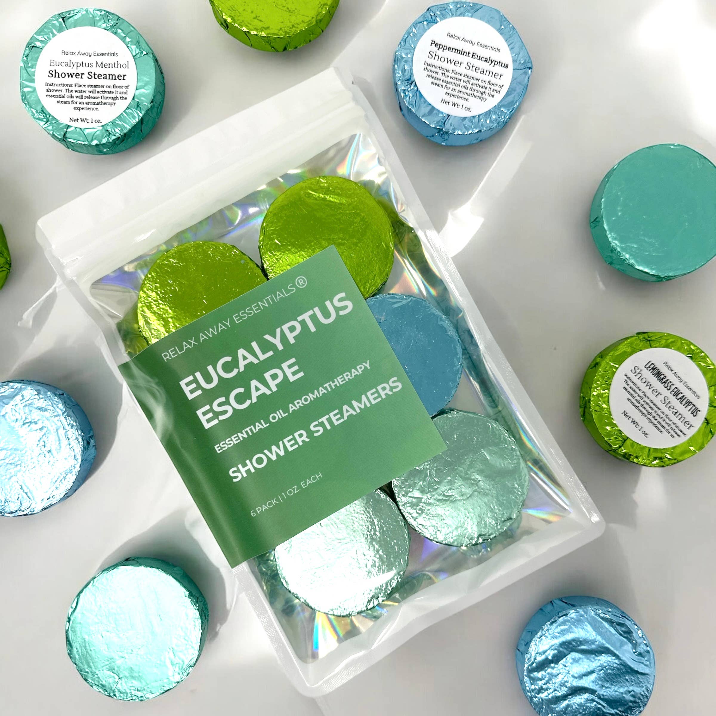 Relax Away Essentials - Eucalyptus Escape Shower Steamers 6 Pack - Made in USA - Image 2