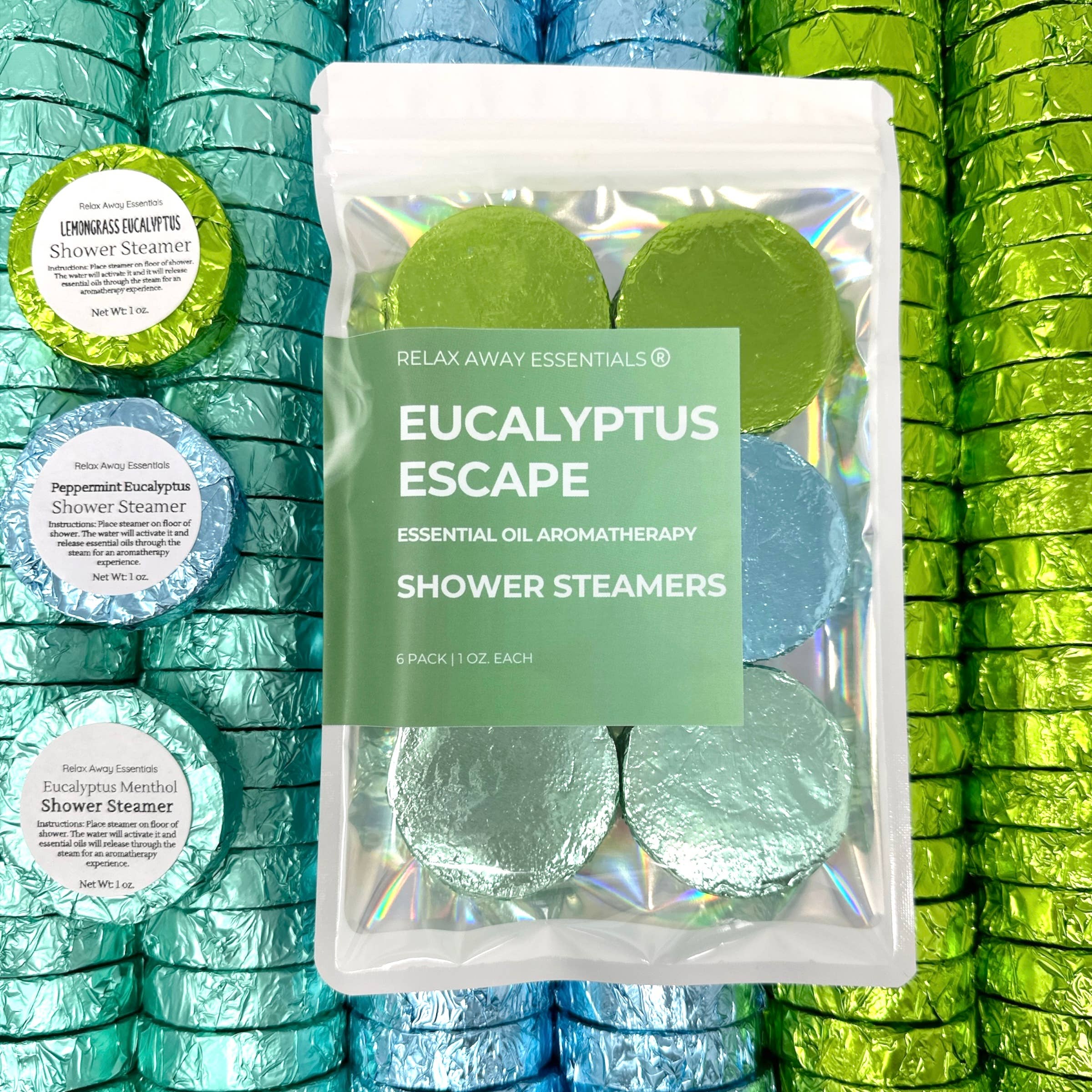 Relax Away Essentials - Eucalyptus Escape Shower Steamers 6 Pack - Made in USA - Image 3
