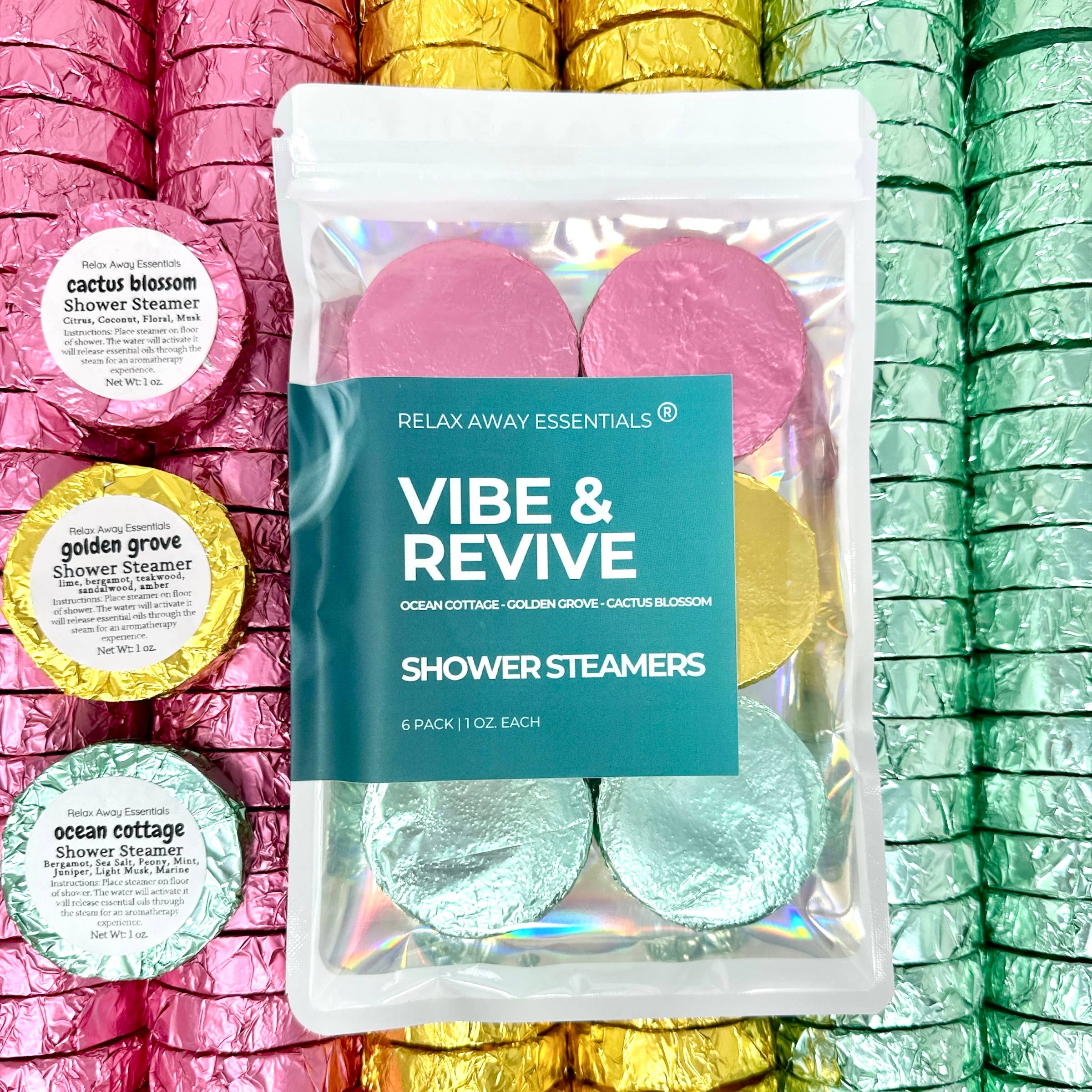 Relax Away Essentials - Vibe and Revive Shower Steamers 6 Pack - Made in USA - Image 2