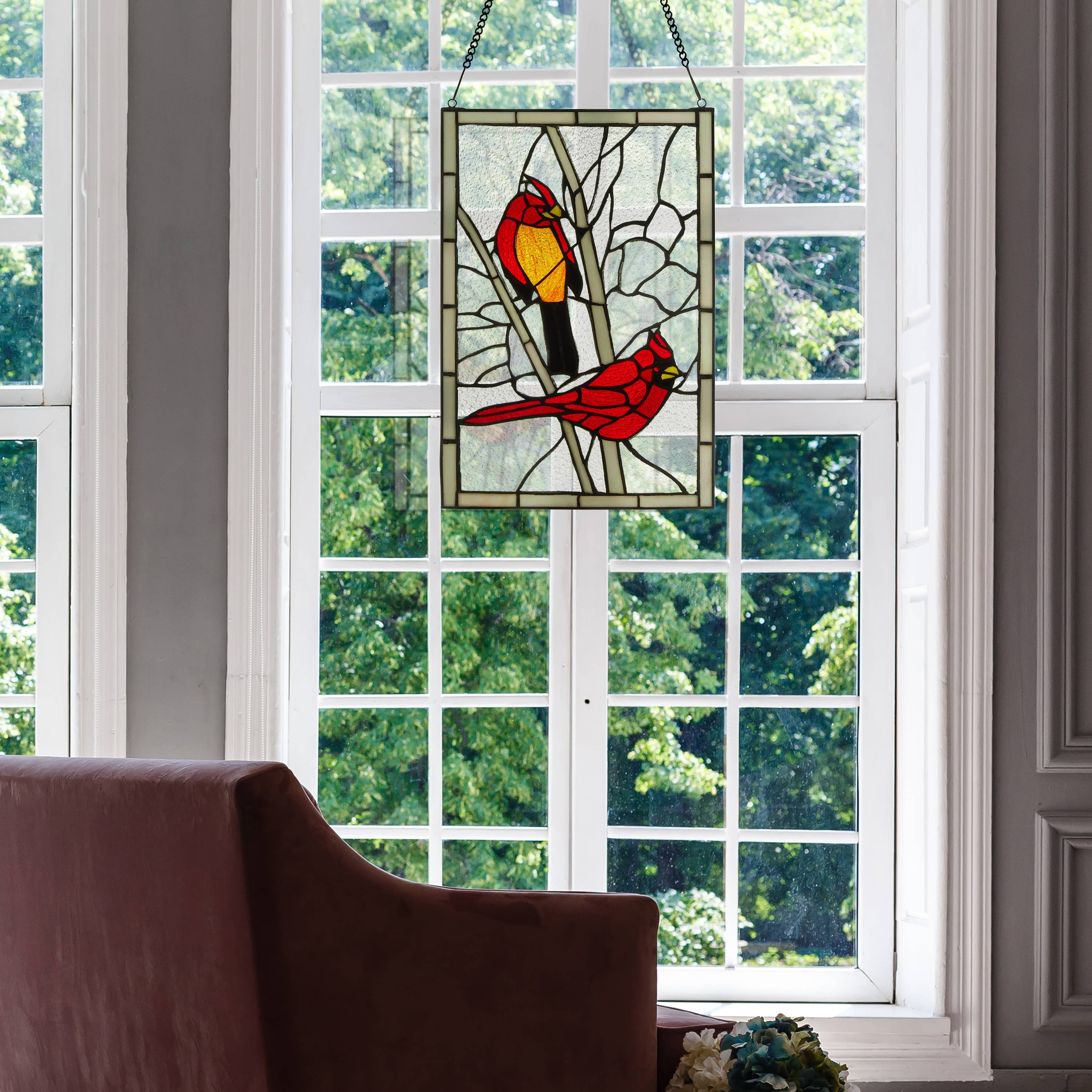 18.5"H Annabelle Red Cardinal Stained Glass Window Panel - Image 7