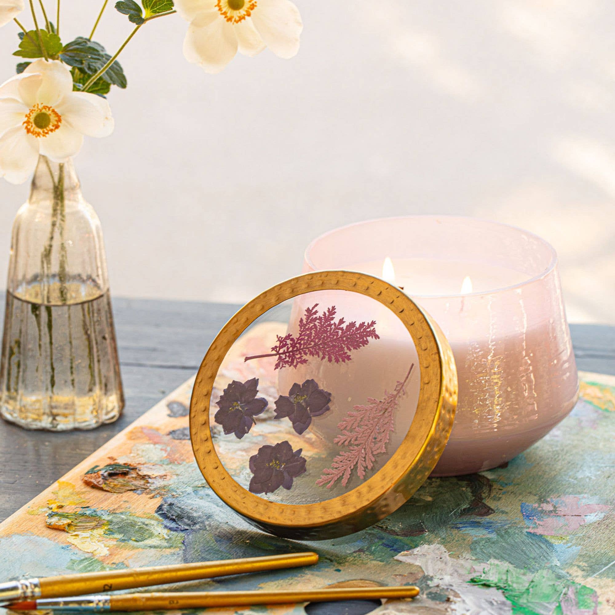 Blackberry & Coconut Large Watercolor Pressed Floral Candle - Image 3