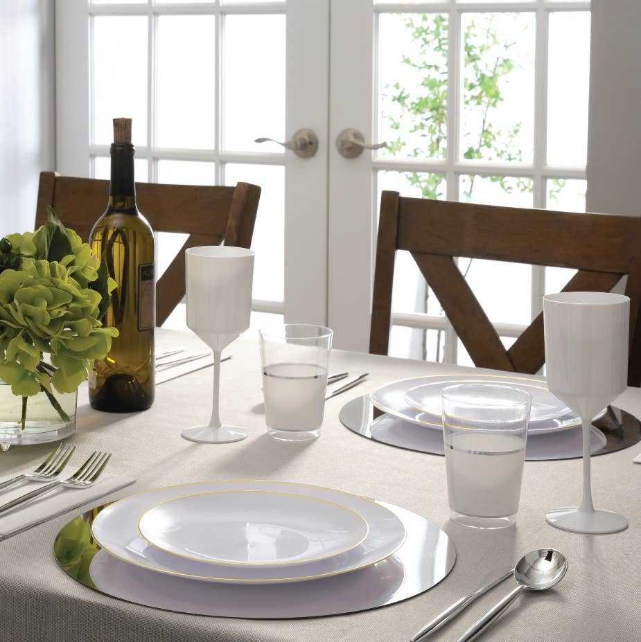 Round White • Gold Plastic Plates | 10 Pack - Image 2