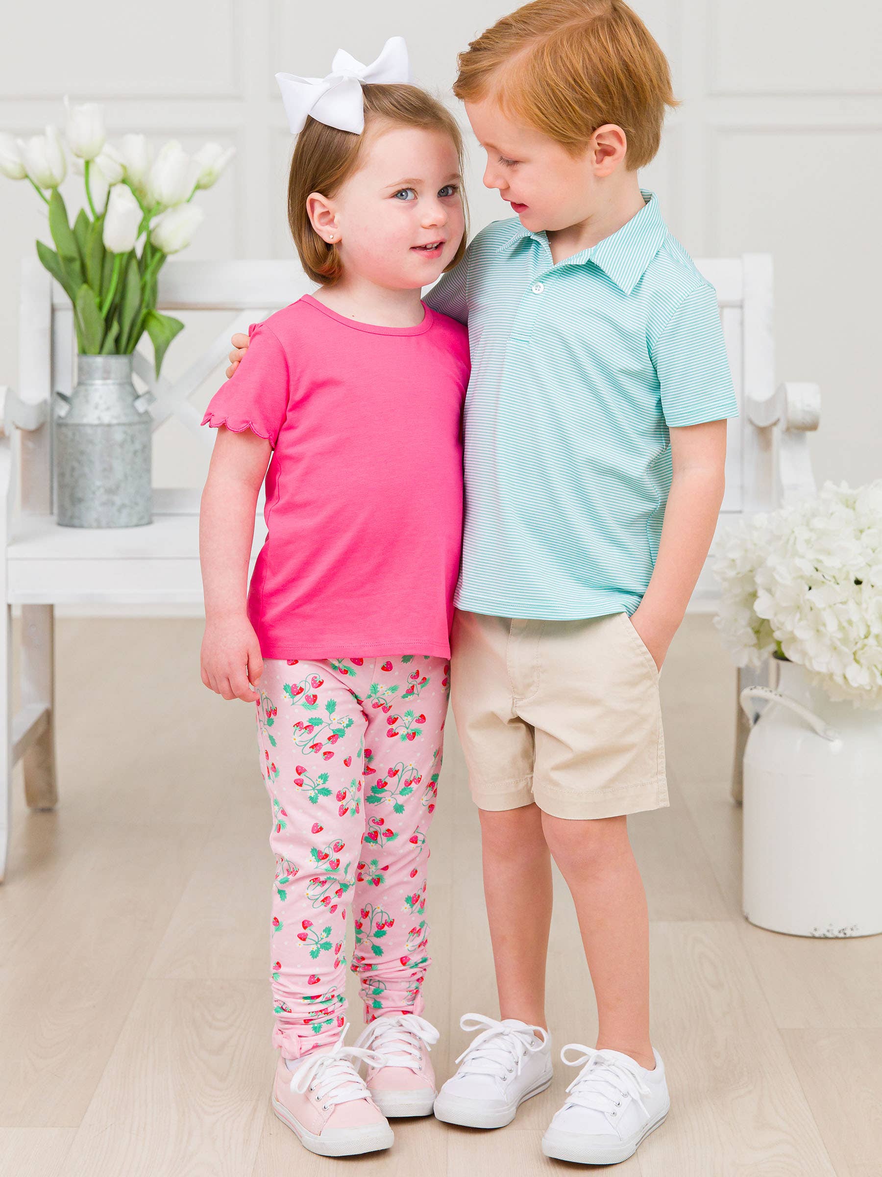 Baby Girls Sweet As Strawberries Ruched Bow Leggings - Image 2