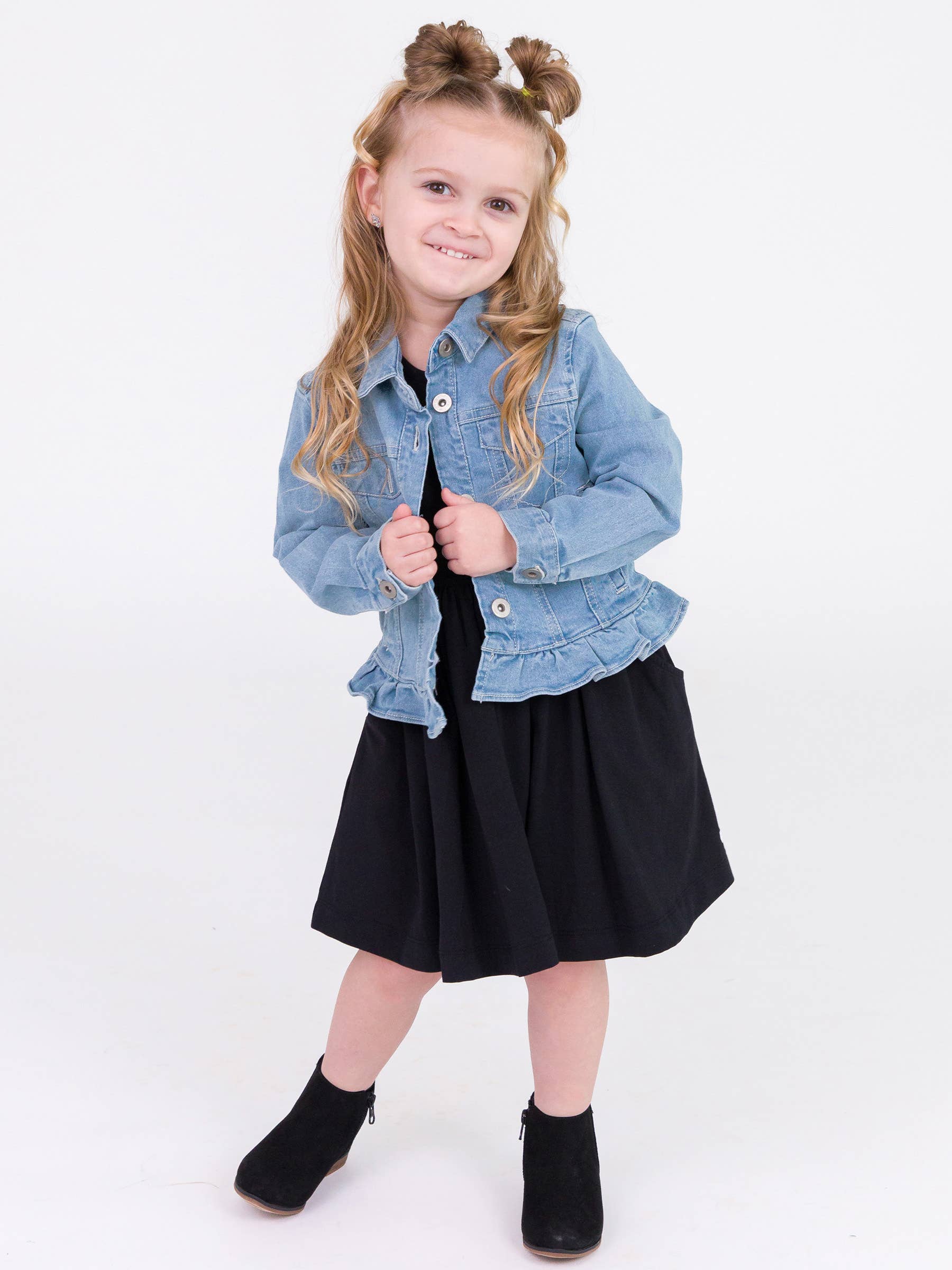 Girls Light Wash Ruffle Denim Jacket - Image 8