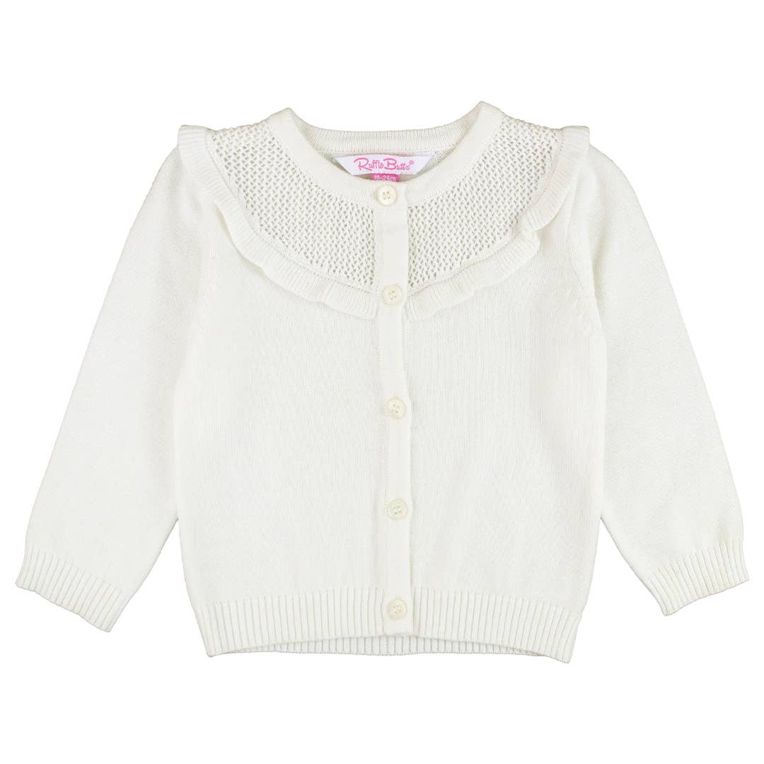 Girls Off-White Sweater Knit Ruffle Trim Cardigan - Image 4