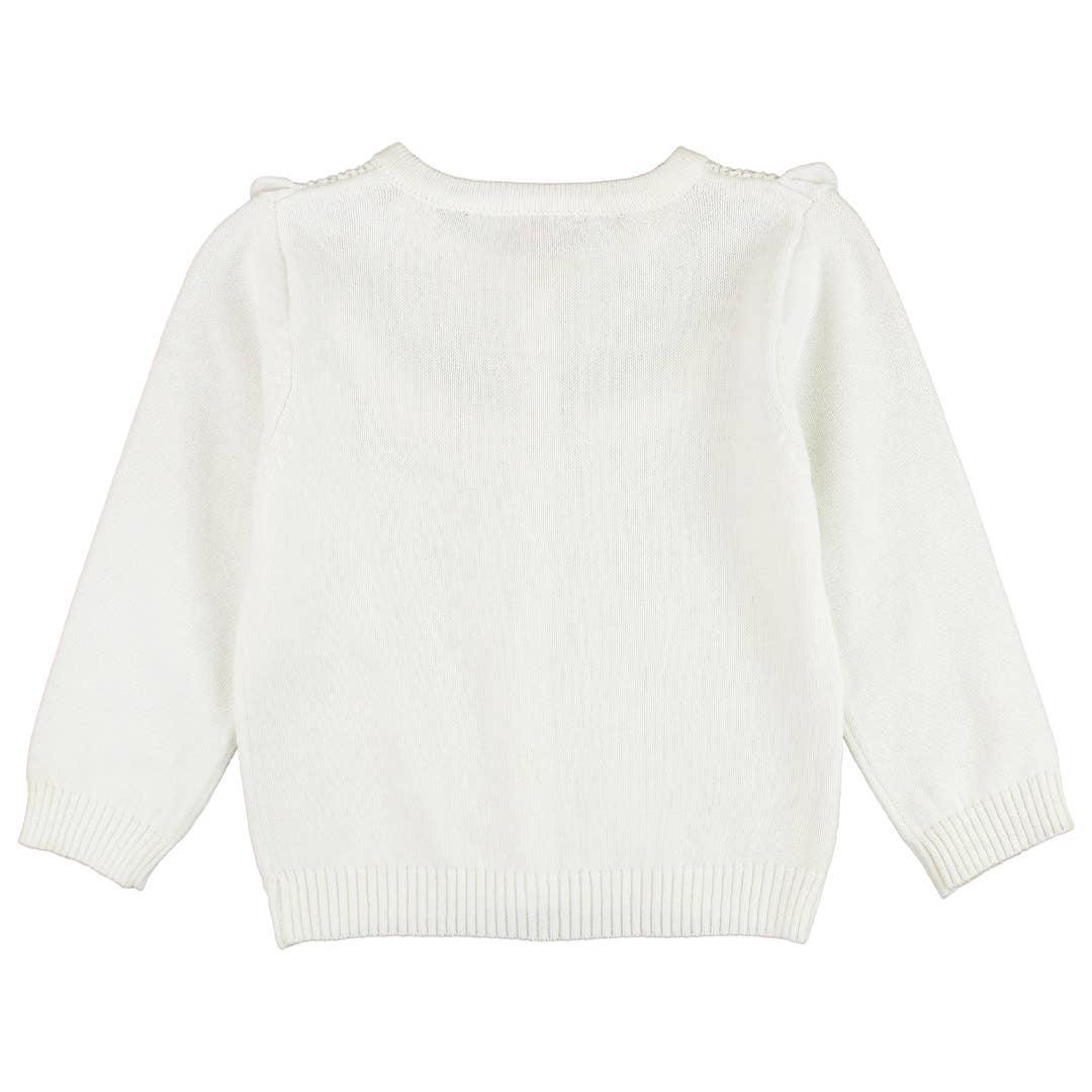 Girls Off-White Sweater Knit Ruffle Trim Cardigan - Image 5