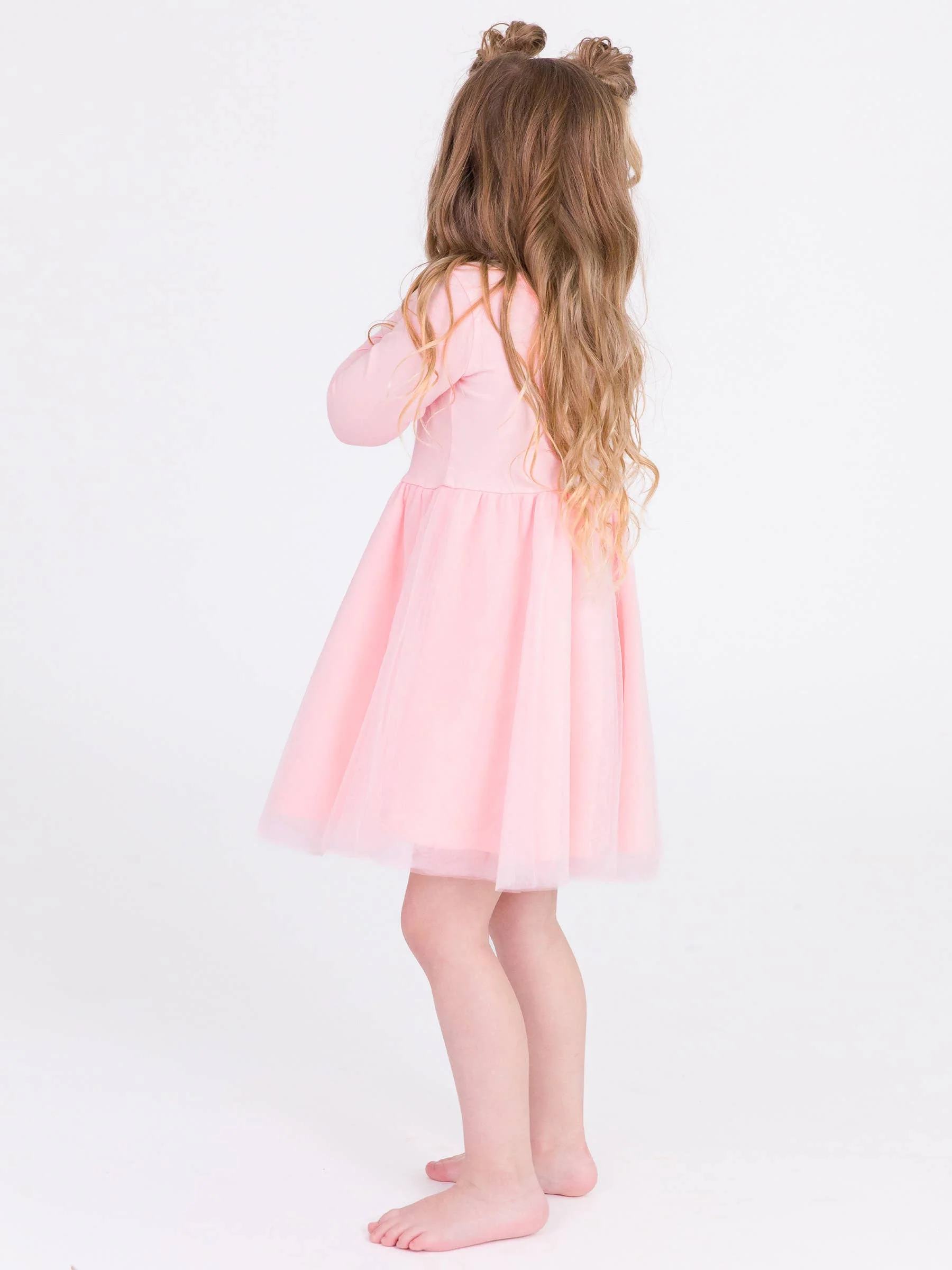 RuffleButts + RuggedButts - Girls Pink Long Sleeve Tulle Twirl Dress - Image 5