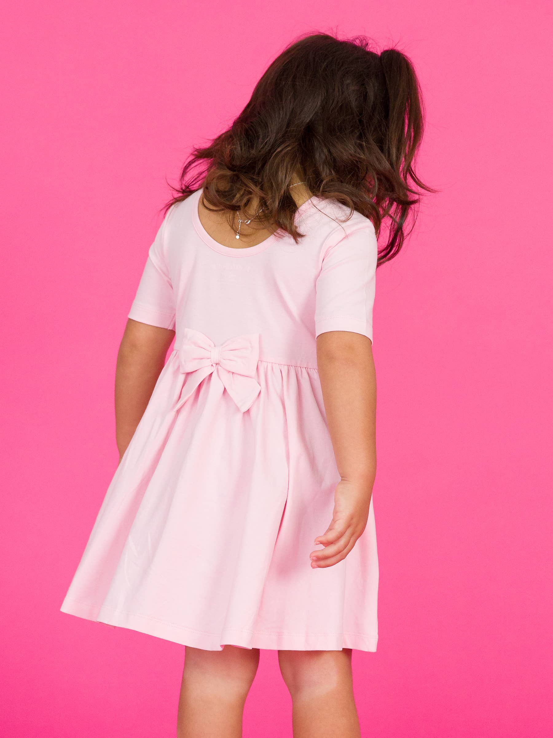 RuffleButts + RuggedButts - Girls Pink Short Sleeve Knit Twirl Dress - Image 4