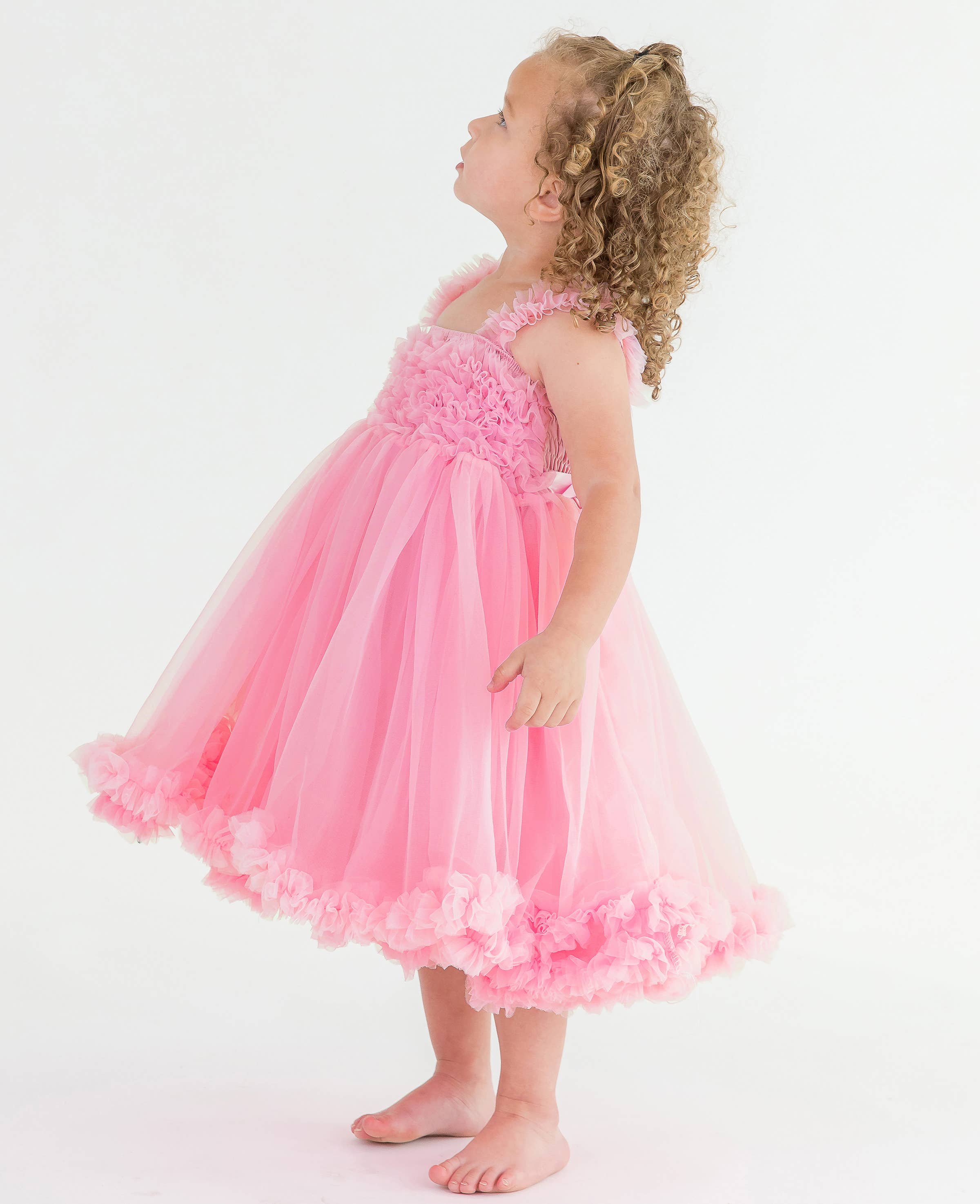 Girls Pink Tulle Empire Waist Princess Petti Dress - Image 2