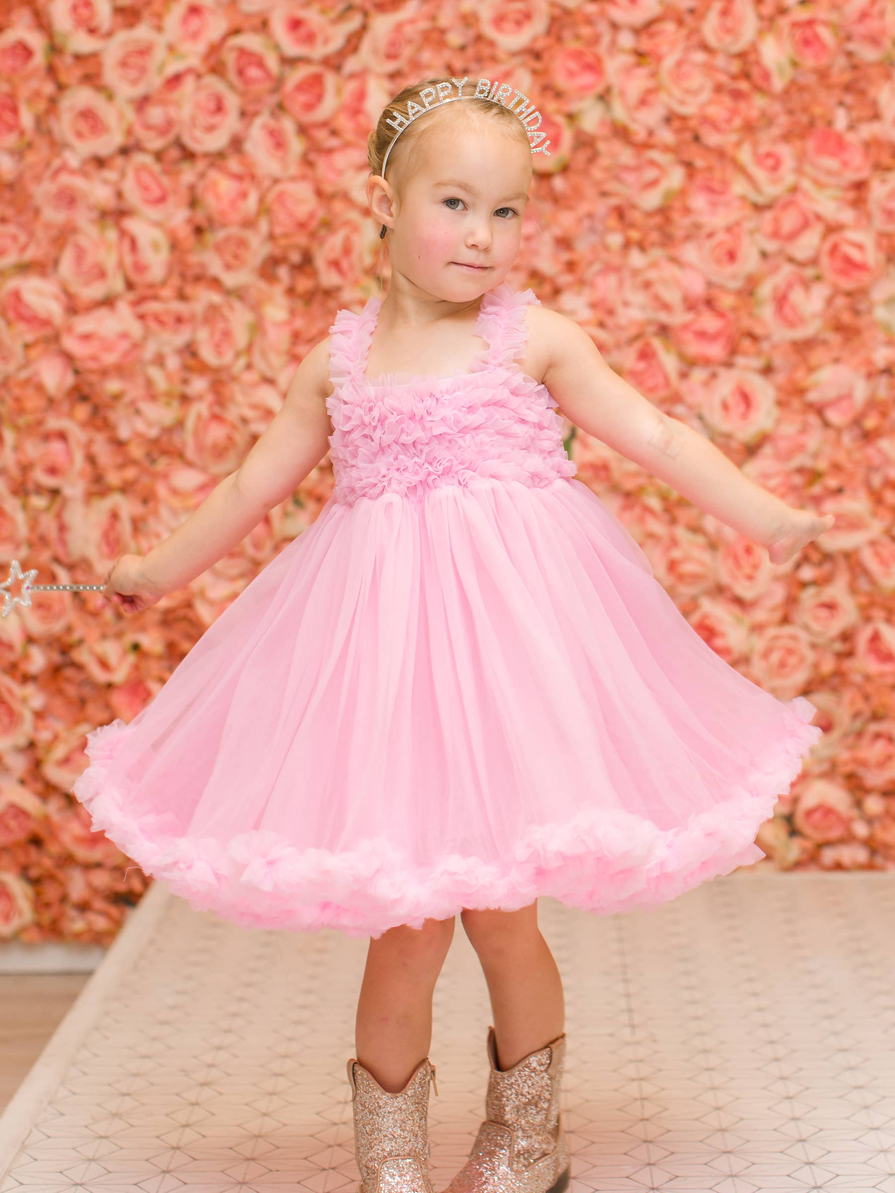 Girls Pink Tulle Empire Waist Princess Petti Dress - Image 4