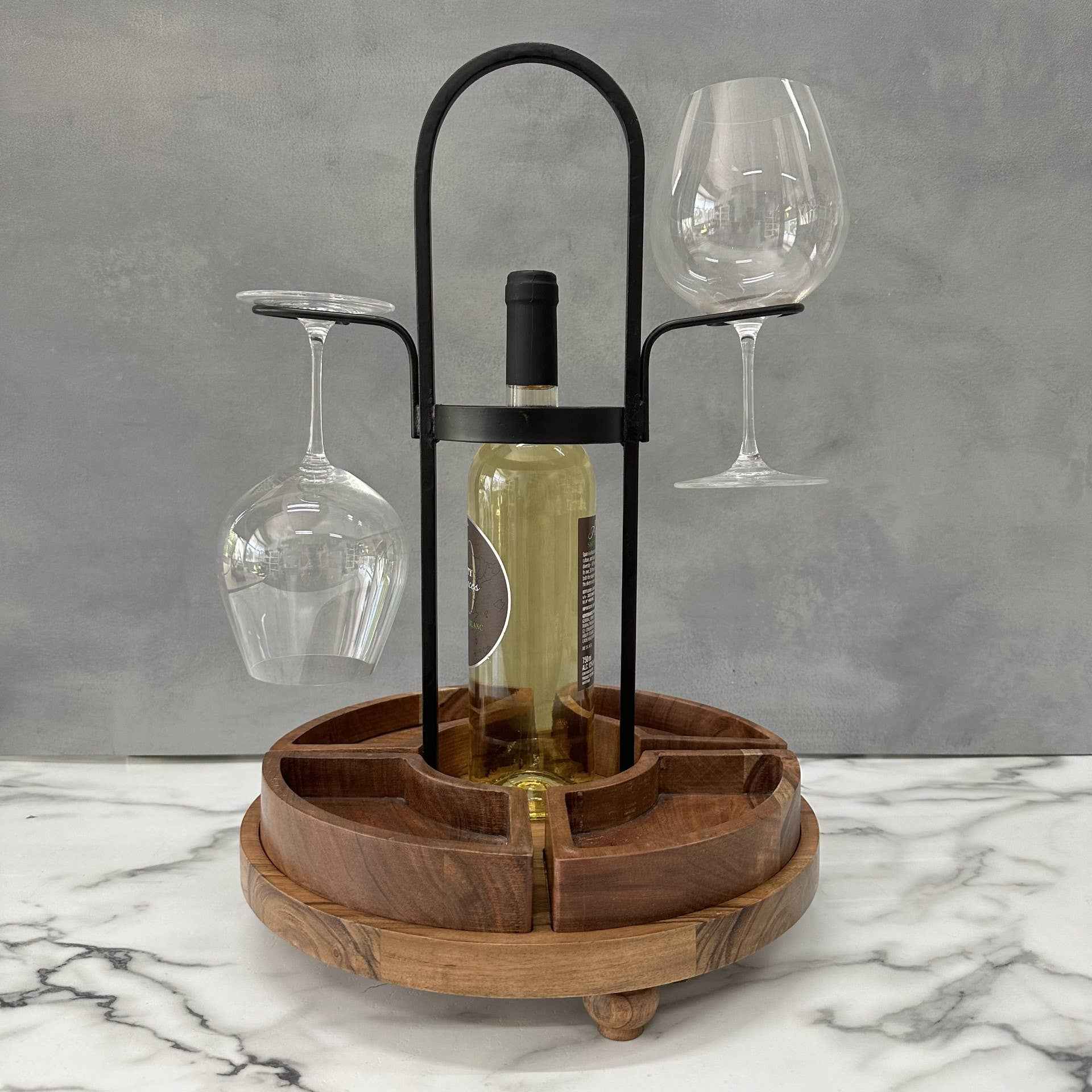 Rustic Wood/Metal Wine Bottle & Glass Server - Image 2