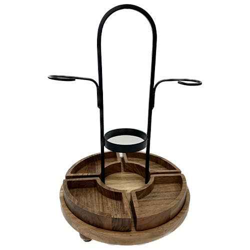 Rustic Wood/Metal Wine Bottle & Glass Server - Image 3