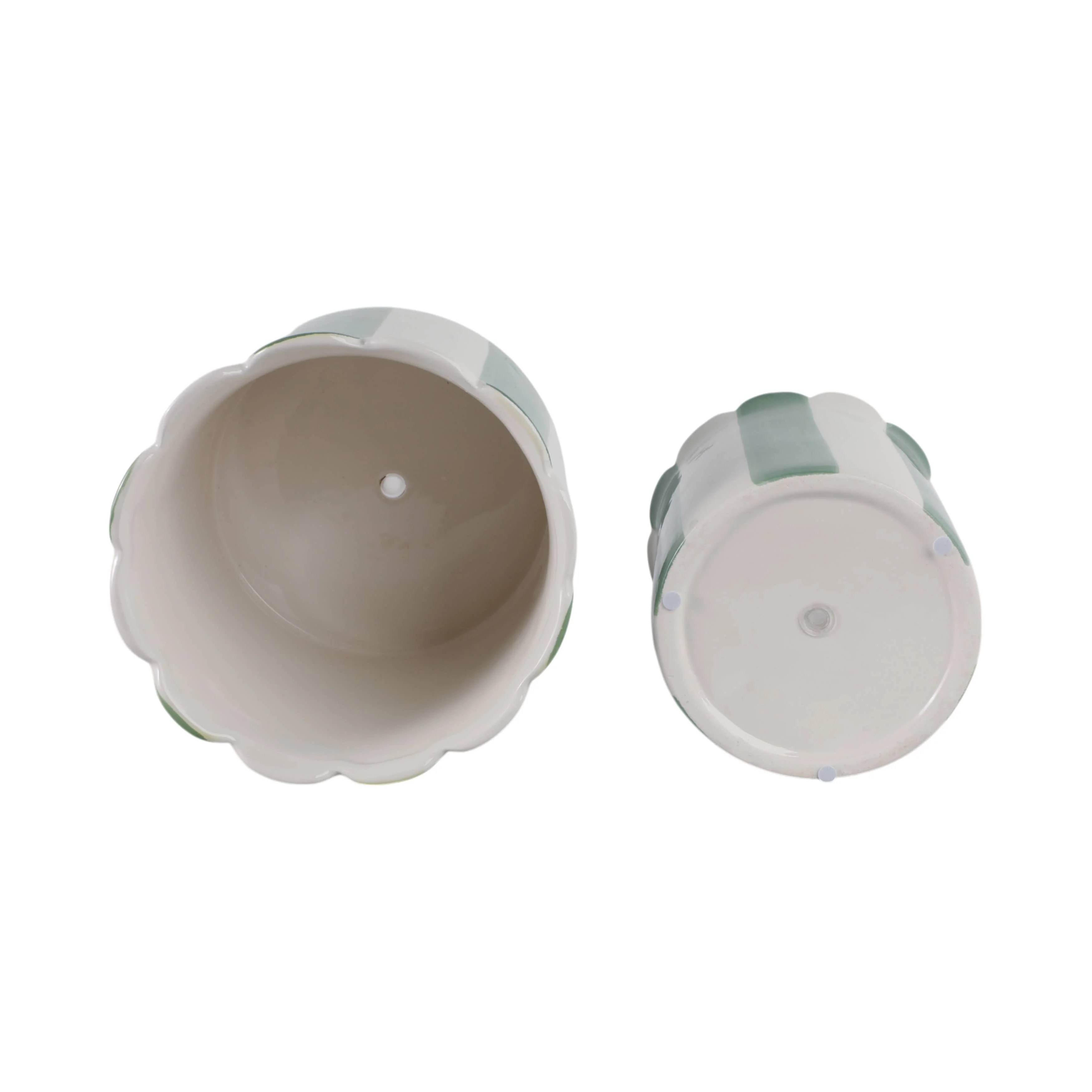 Sagebrook Home - Planters Set of 2 - Green/White Ceramic Striped, 6/8 in. - Image 12