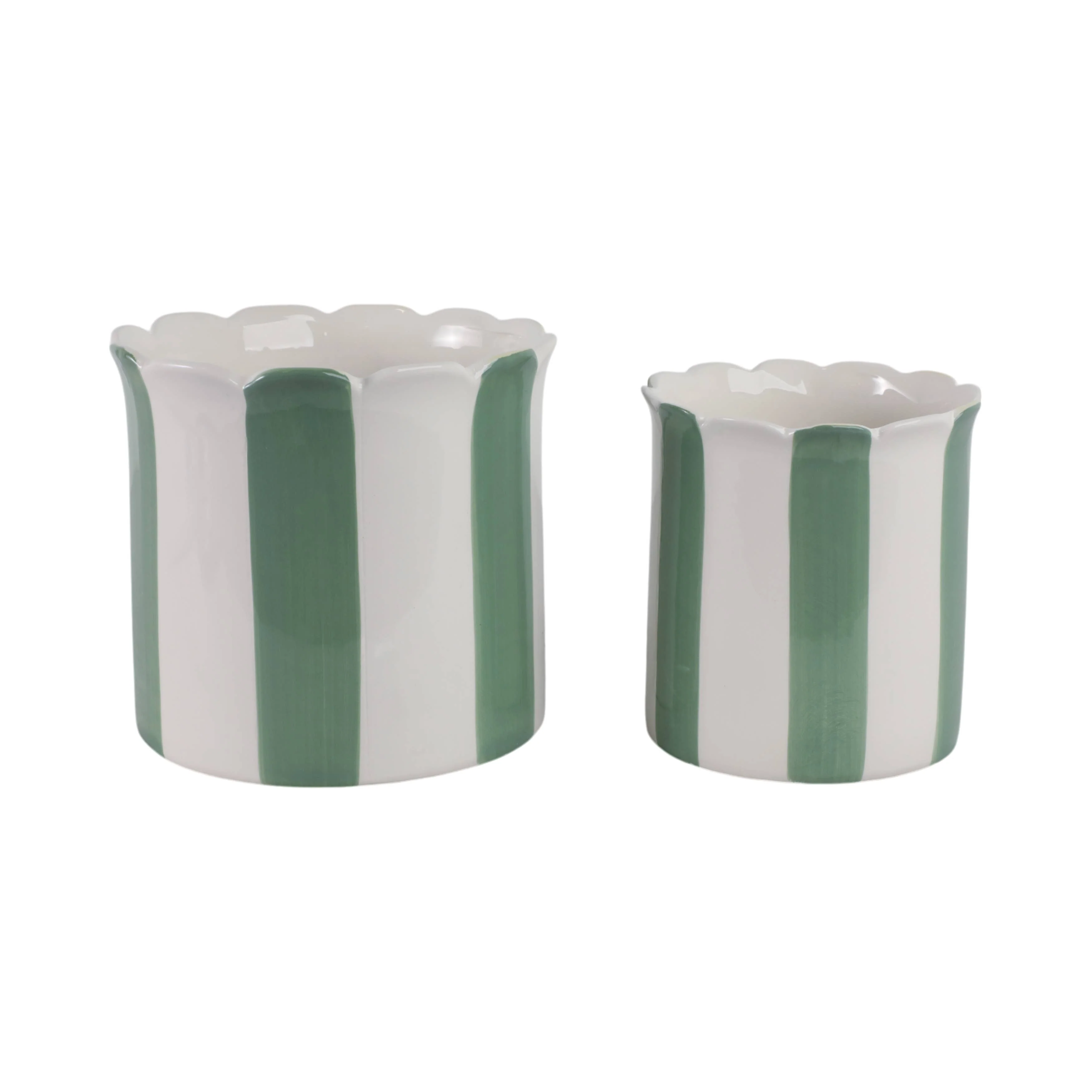 Sagebrook Home - Planters Set of 2 - Green/White Ceramic Striped, 6/8 in. - Image 6