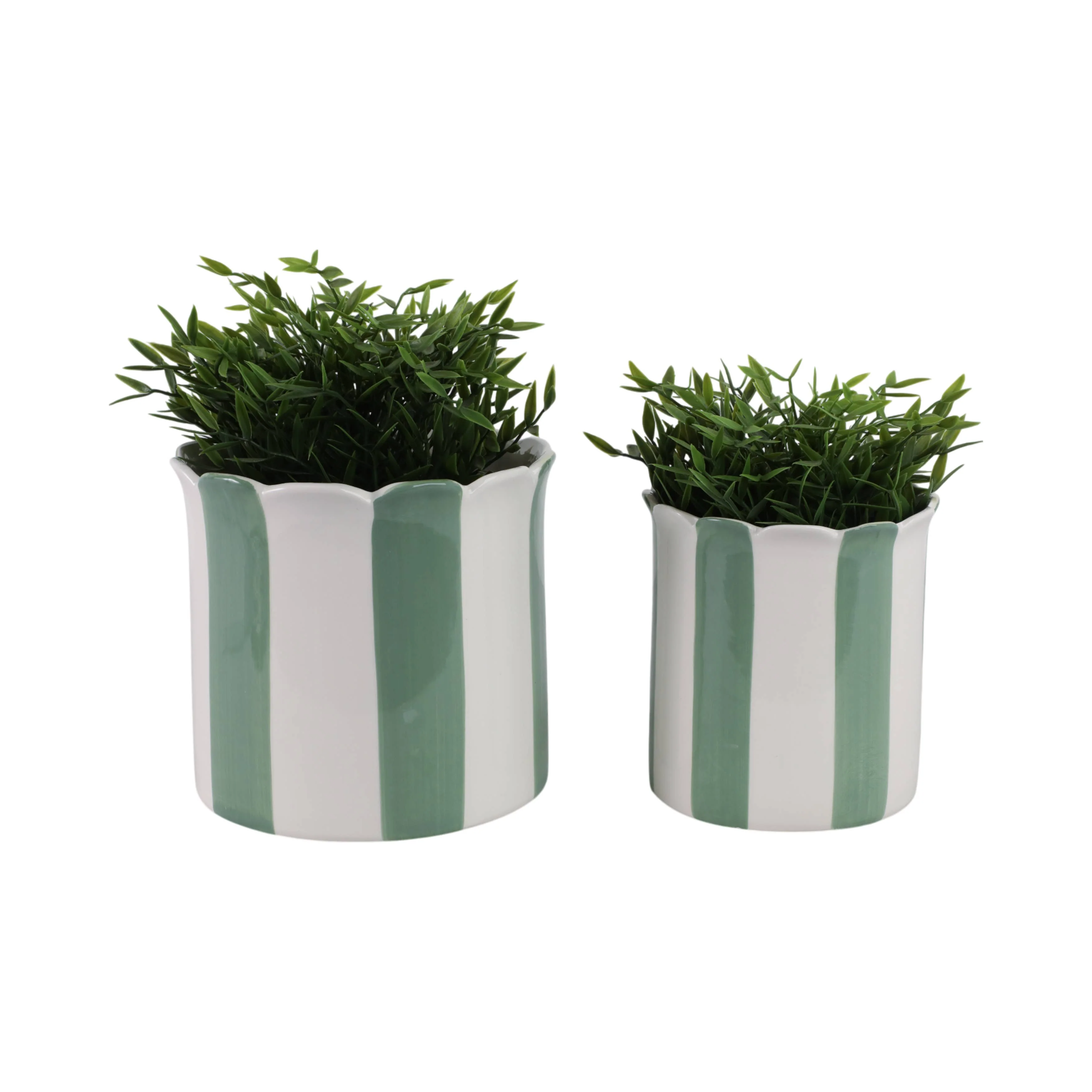Sagebrook Home - Planters Set of 2 - Green/White Ceramic Striped, 6/8 in. - Image 7