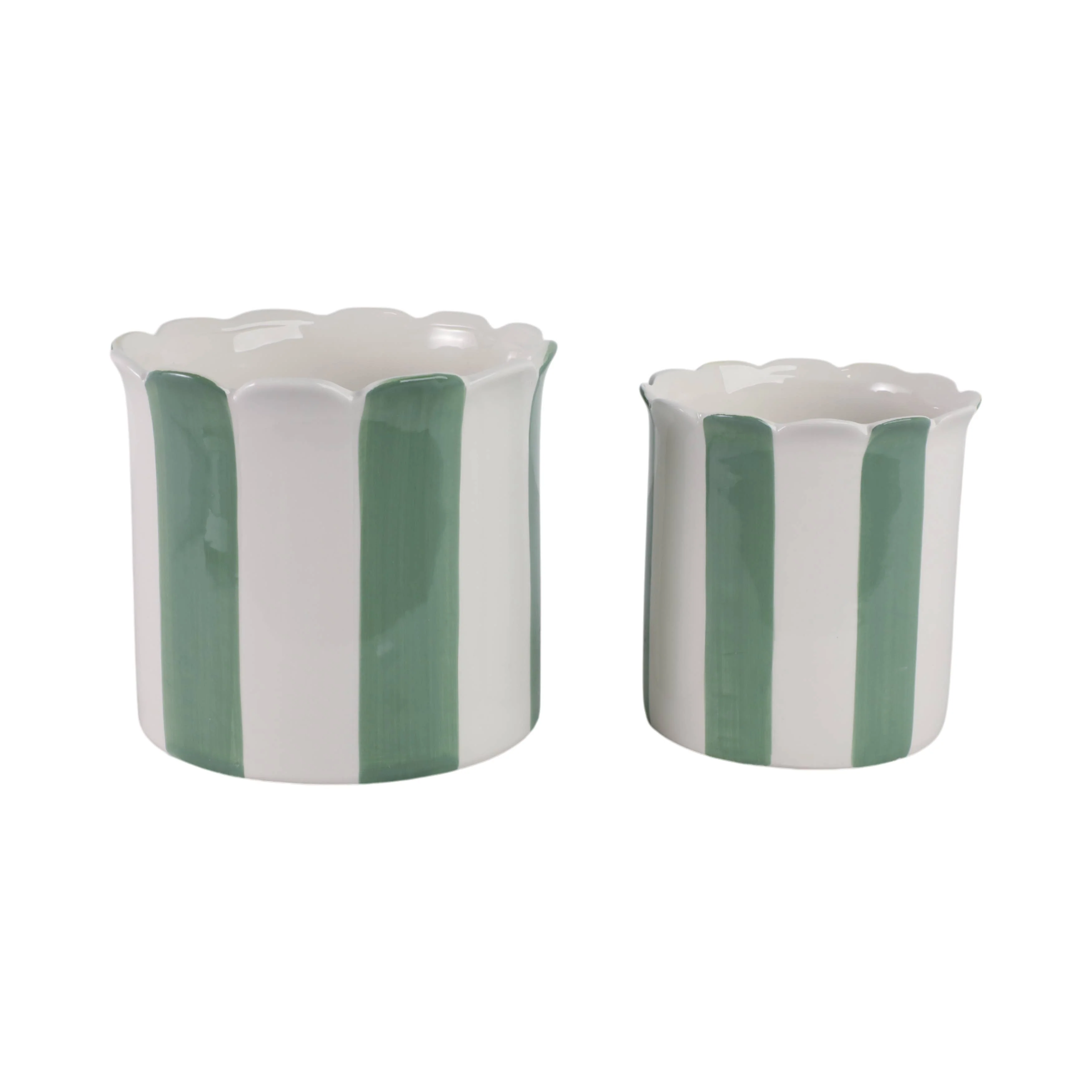 Sagebrook Home - Planters Set of 2 - Green/White Ceramic Striped, 6/8 in. - Image 8
