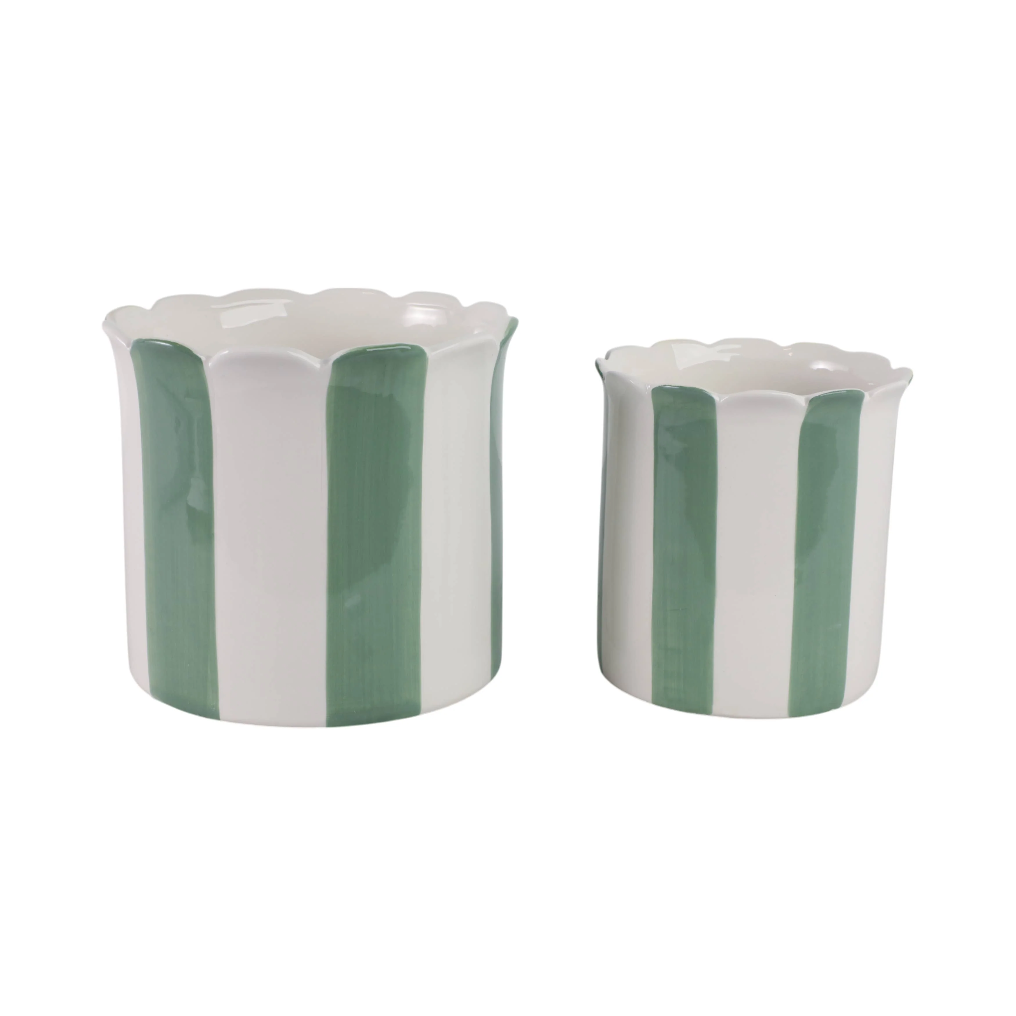 Sagebrook Home - Planters Set of 2 - Green/White Ceramic Striped, 6/8 in. - Image 9