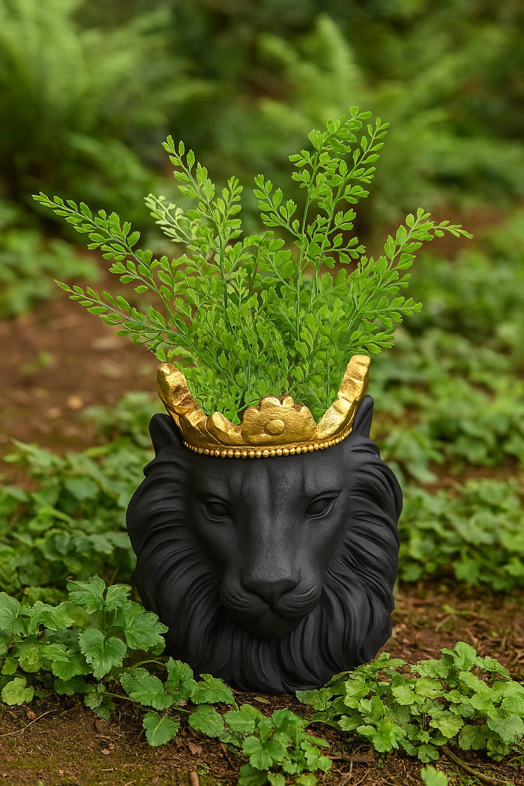 Resin Regal Lion Head Planter with Crown - Black, 9 in. - Image 10