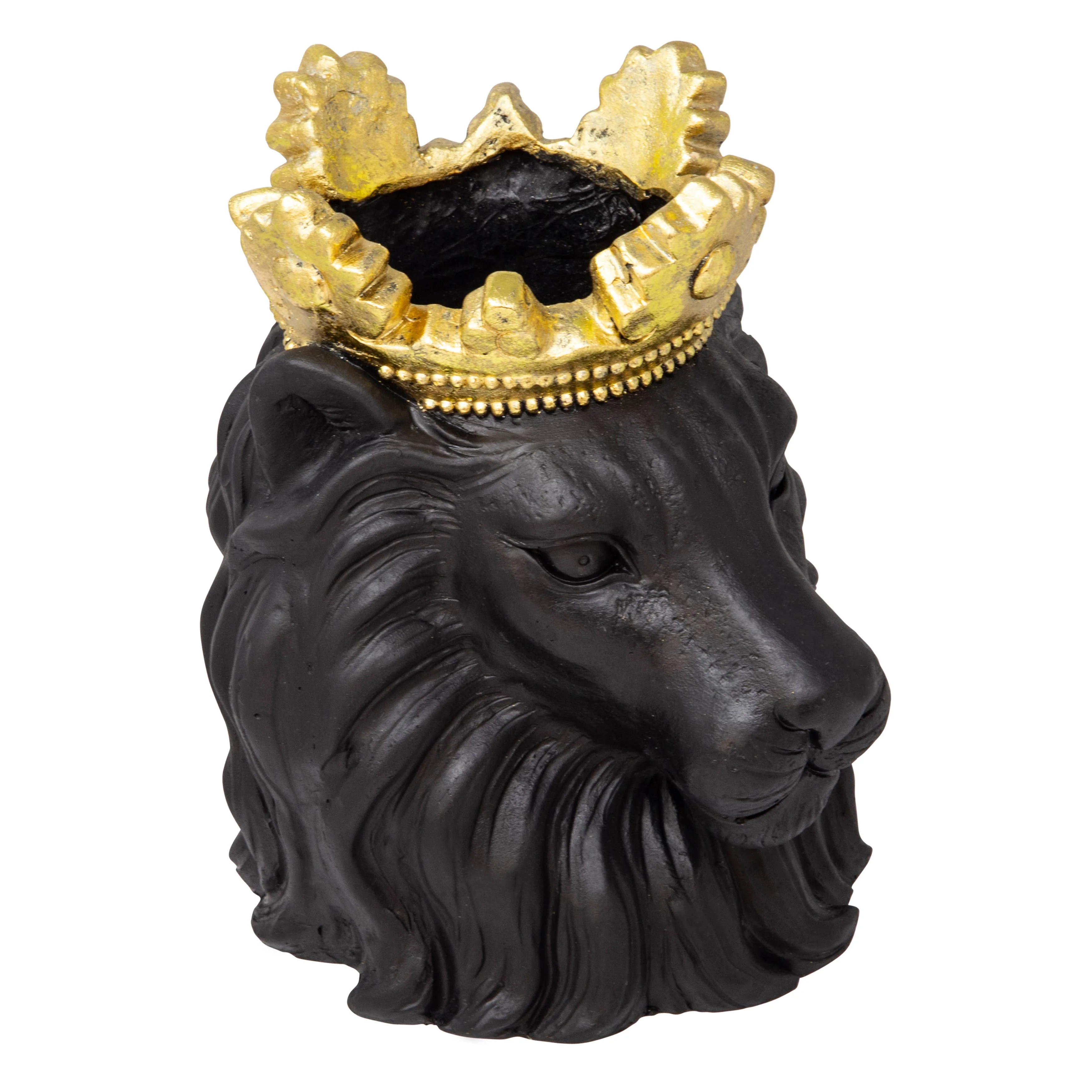 Resin Regal Lion Head Planter with Crown - Black, 9 in. - Image 7