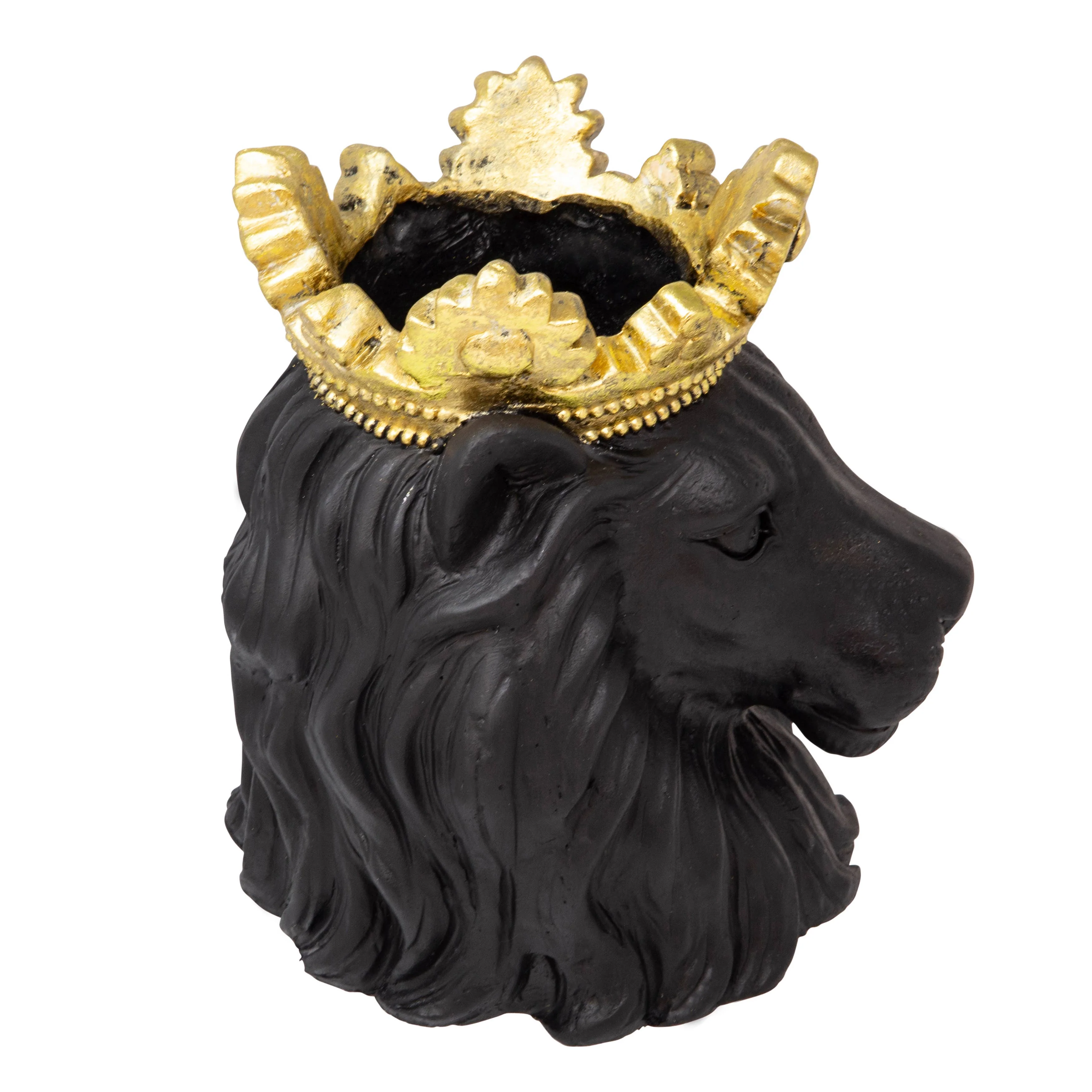 Resin Regal Lion Head Planter with Crown - Black, 9 in. - Image 8