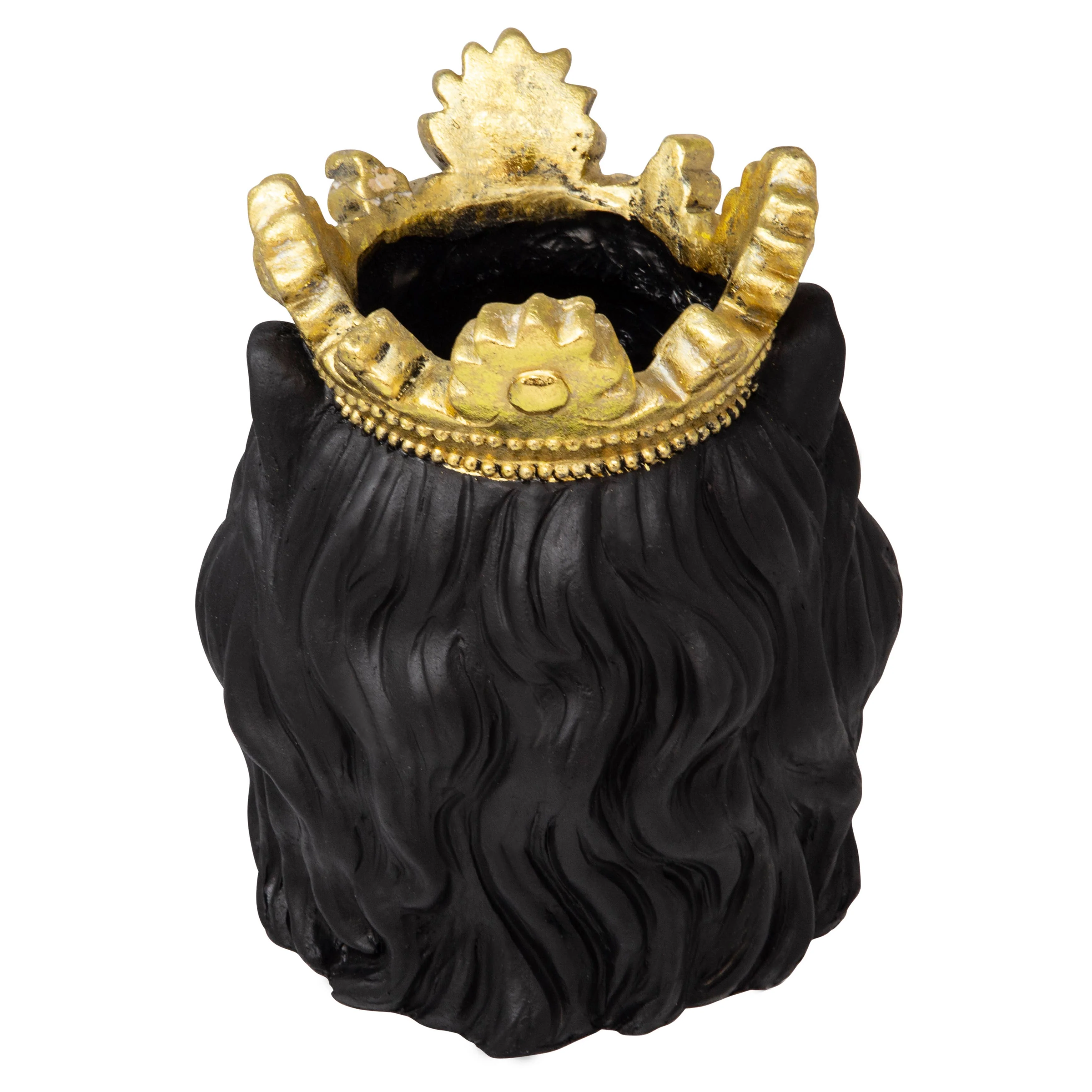 Resin Regal Lion Head Planter with Crown - Black, 9 in. - Image 9