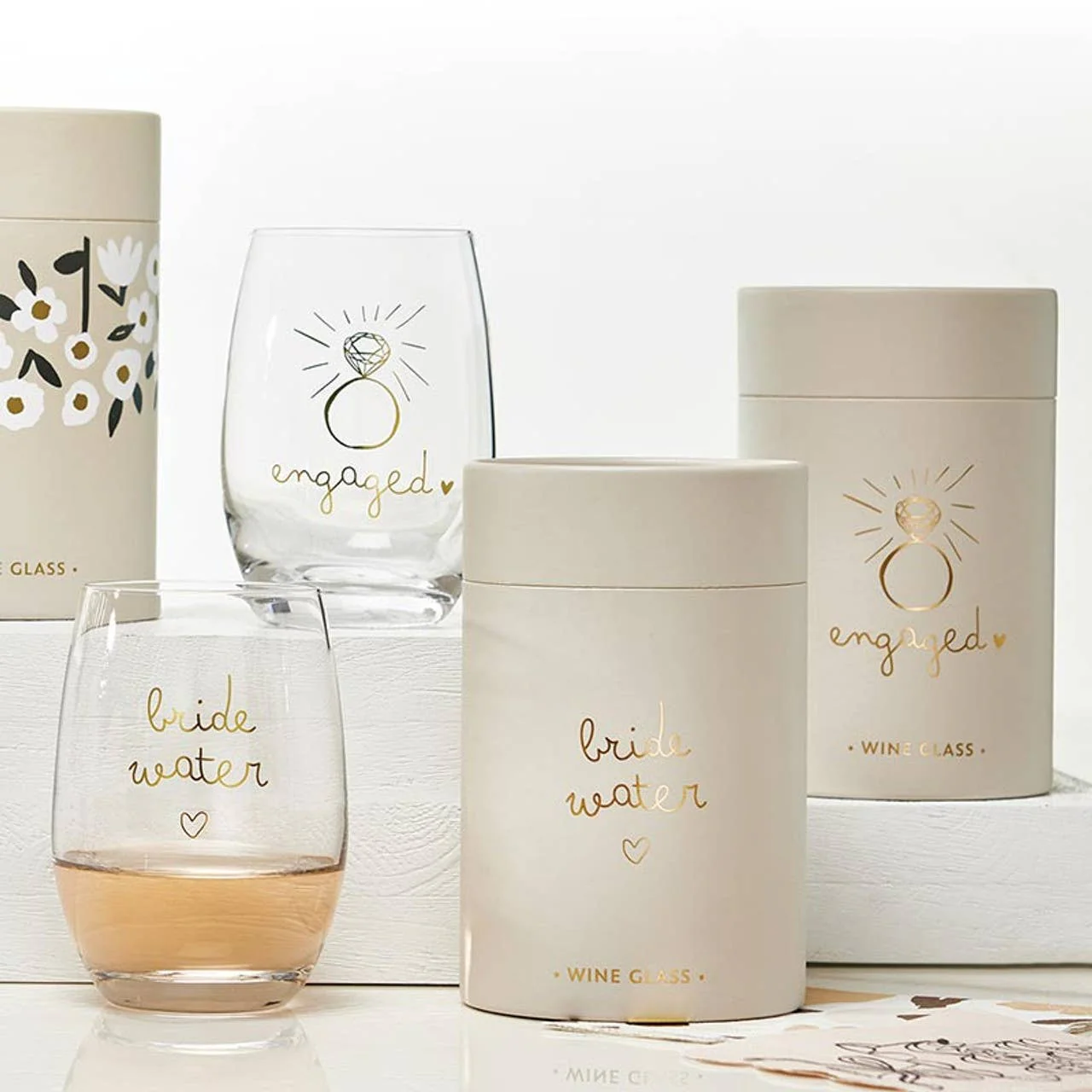 Gold Foil Stemless Wine Glass - Engaged - Image 4