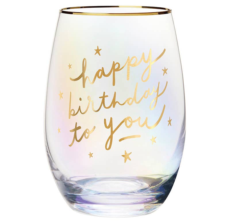 Gold Foil Stemless Wine Glass - Happy Birthday To You - Image 2