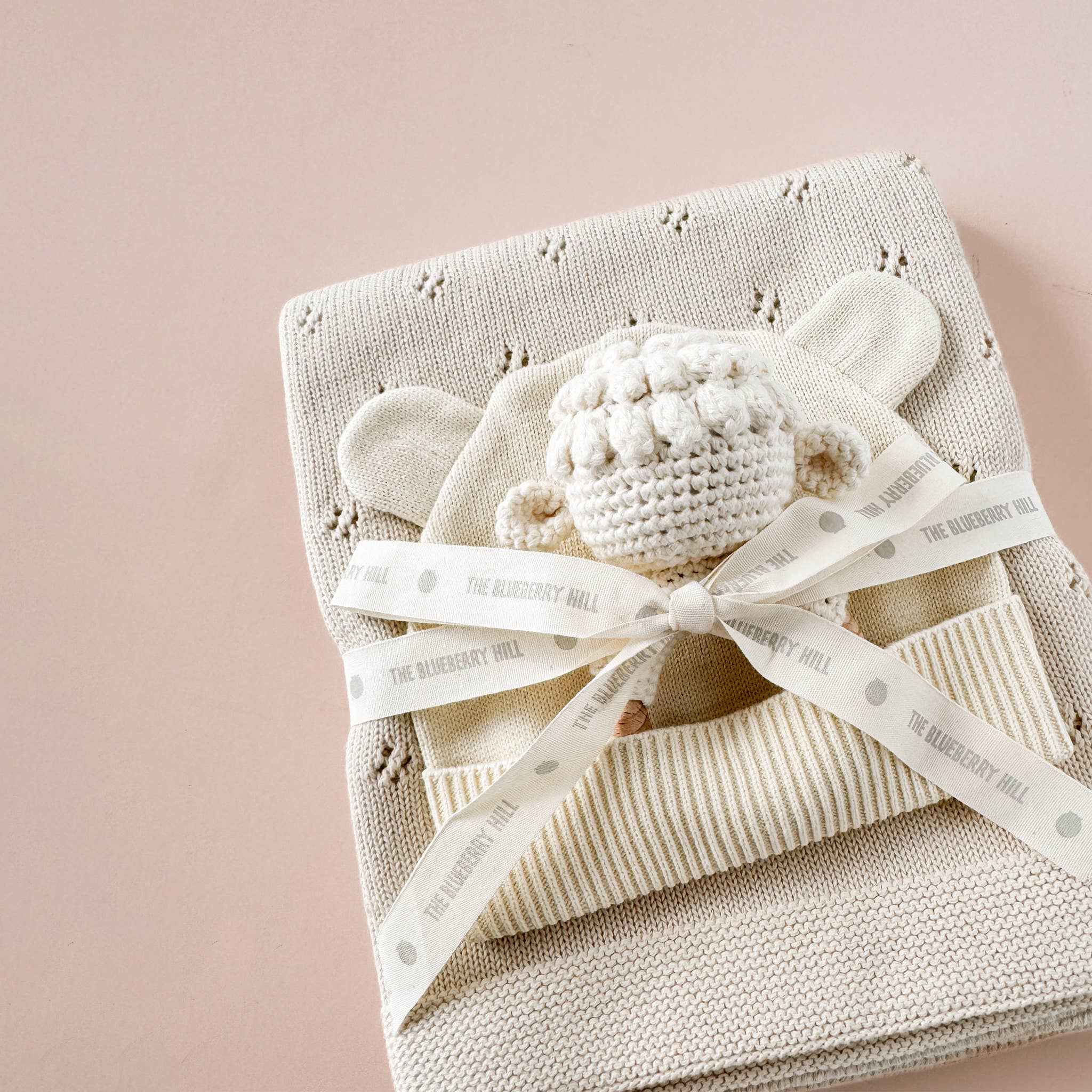 Set Lamb Pique Blanket Hat Rattle Teether Baby Shower Gift - Image 2