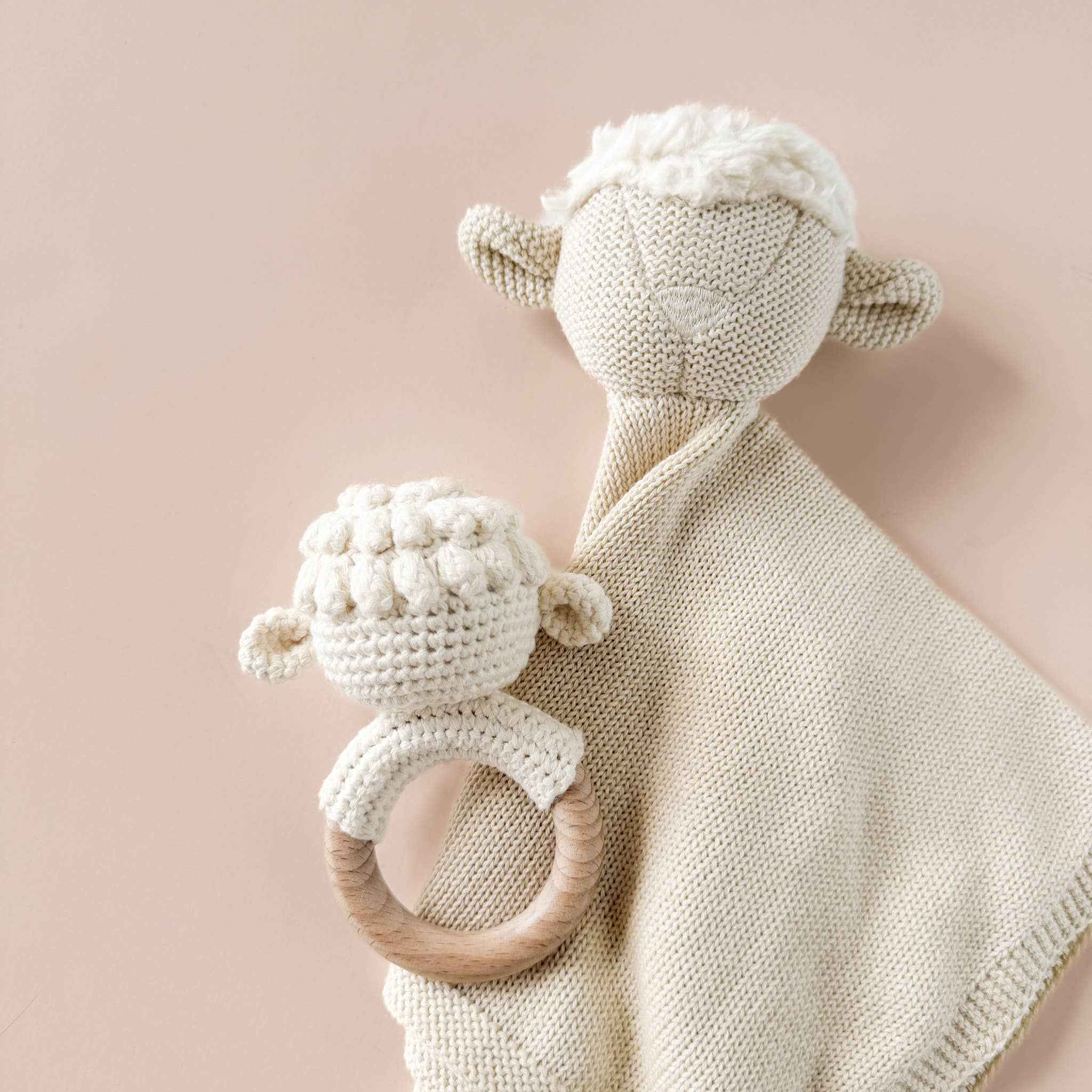 Set Lamb Pique Blanket Hat Rattle Teether Baby Shower Gift - Image 3