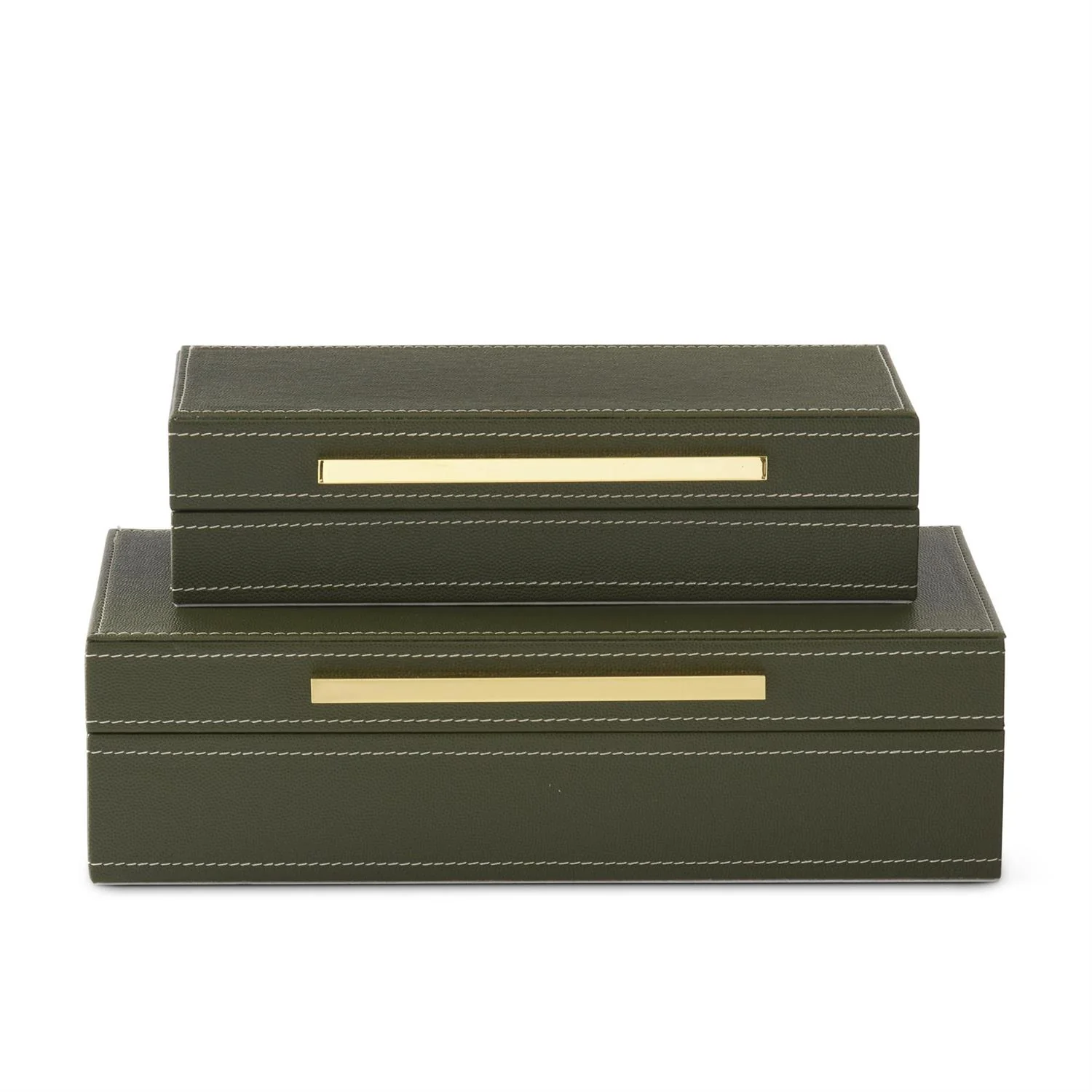Set of 2 Green Vegan Leather Hinged Nesting Boxes