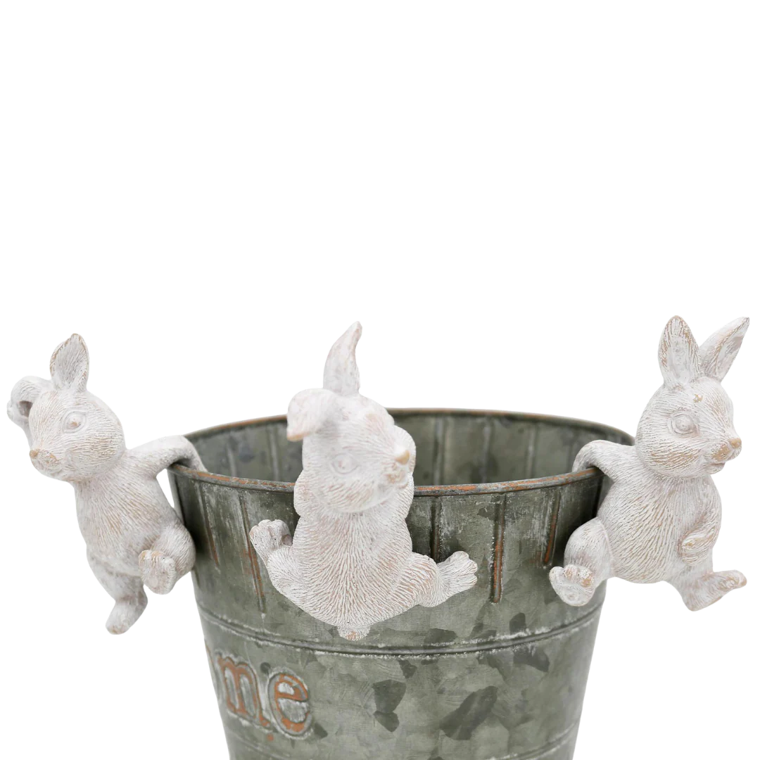 {Set of 3} White Resin Bunny Plant Hangers Spring Decor