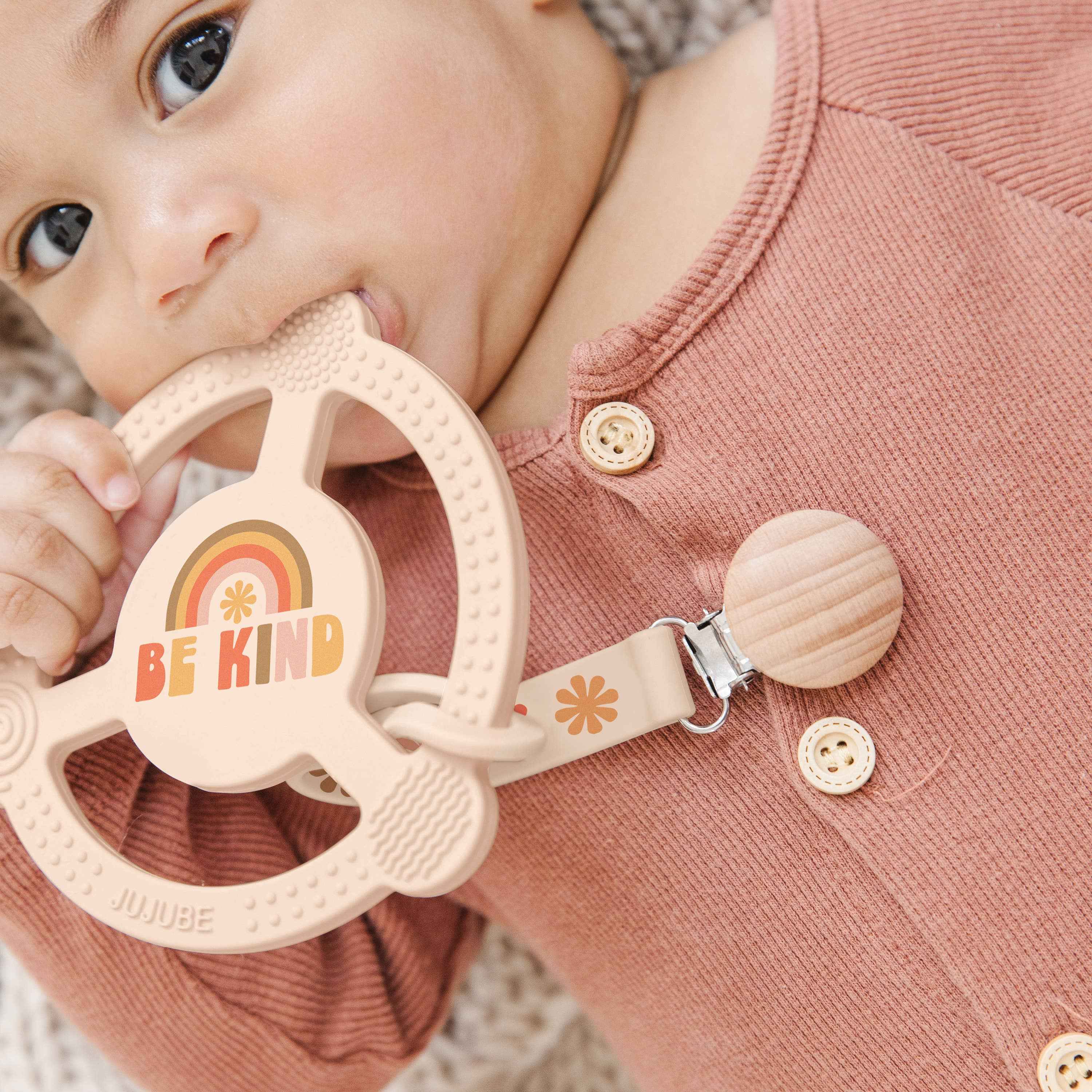 Silicone Teether Ring with Detachable Clip Be Kind Rainbows - Image 4