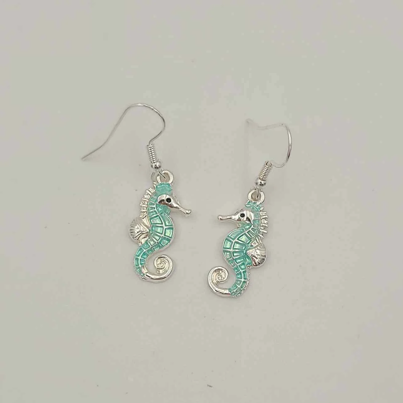 Silver and Mint Seahorse Earrings - Image 2