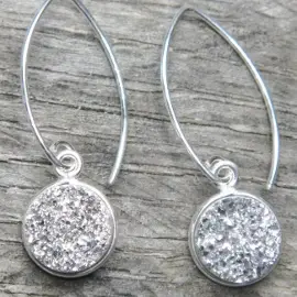 Silver Bezel Druzy Marquis Earrings-Silver