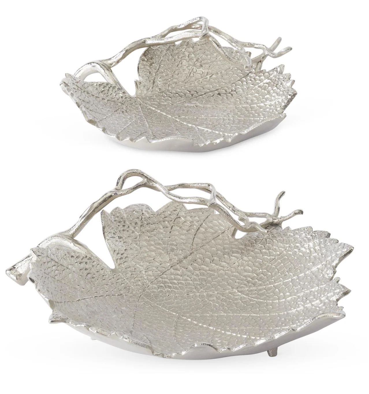 Silver Metal Leaf Tray-Set of 2 (16.5" & 11.5")