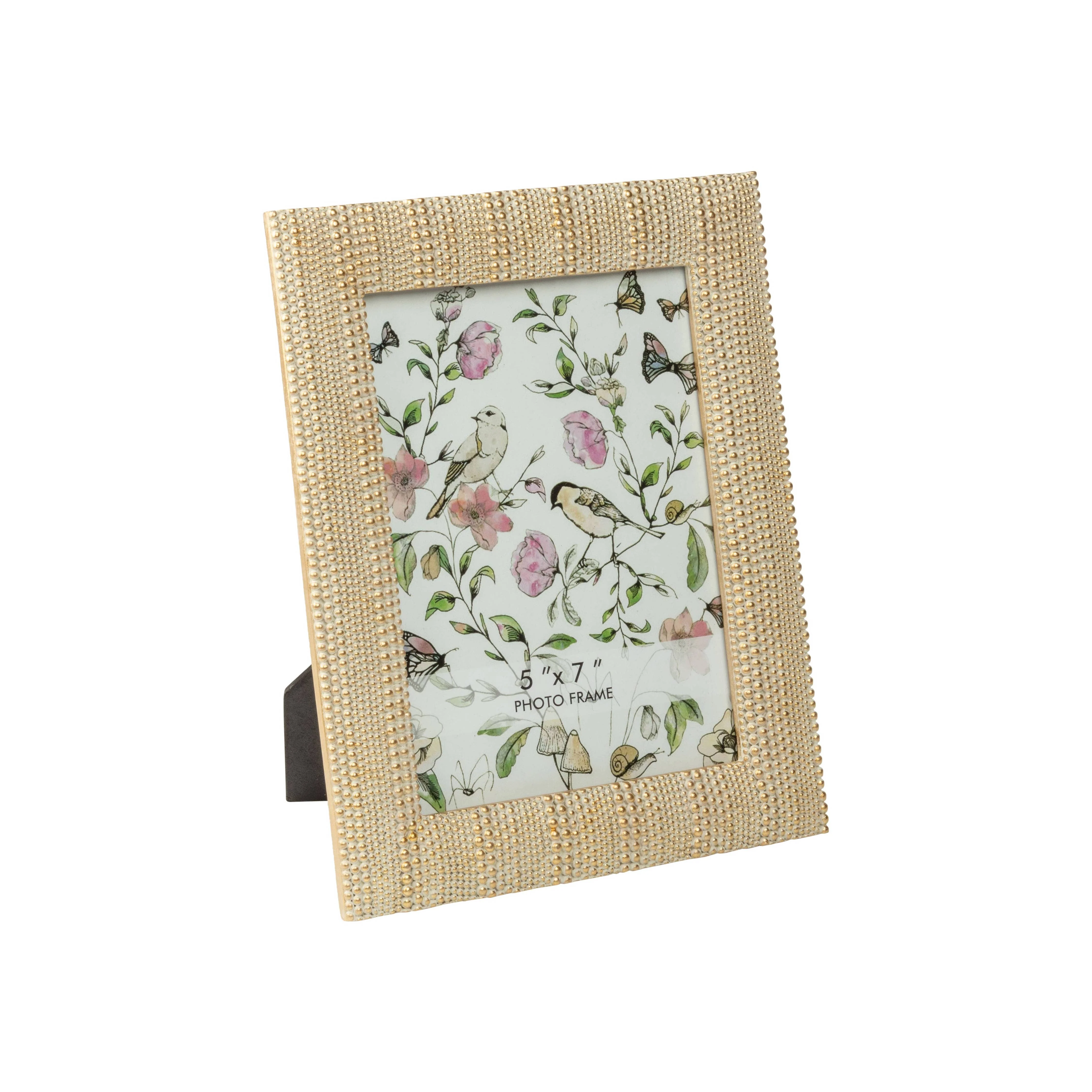 Multi size bead resin frame, gold-white, 5x7 in