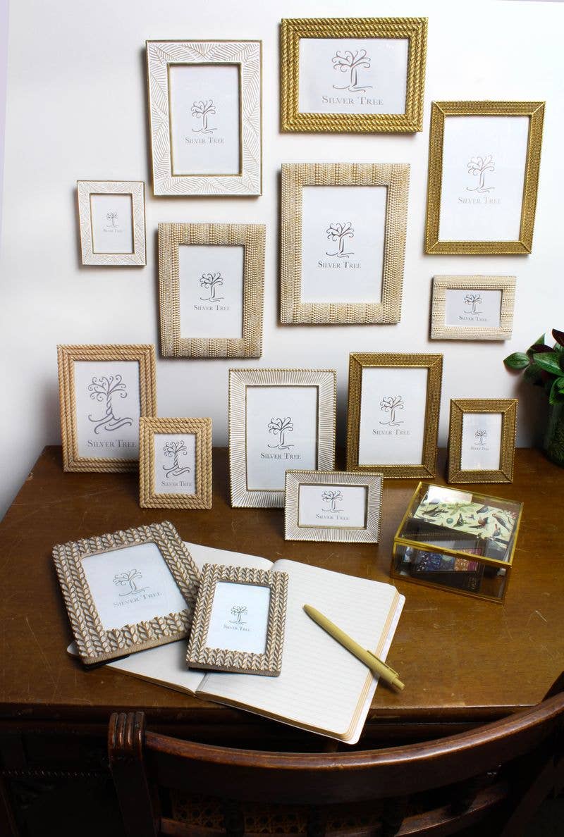 Multi size bead resin frame, gold-white, 5x7 in - Image 2