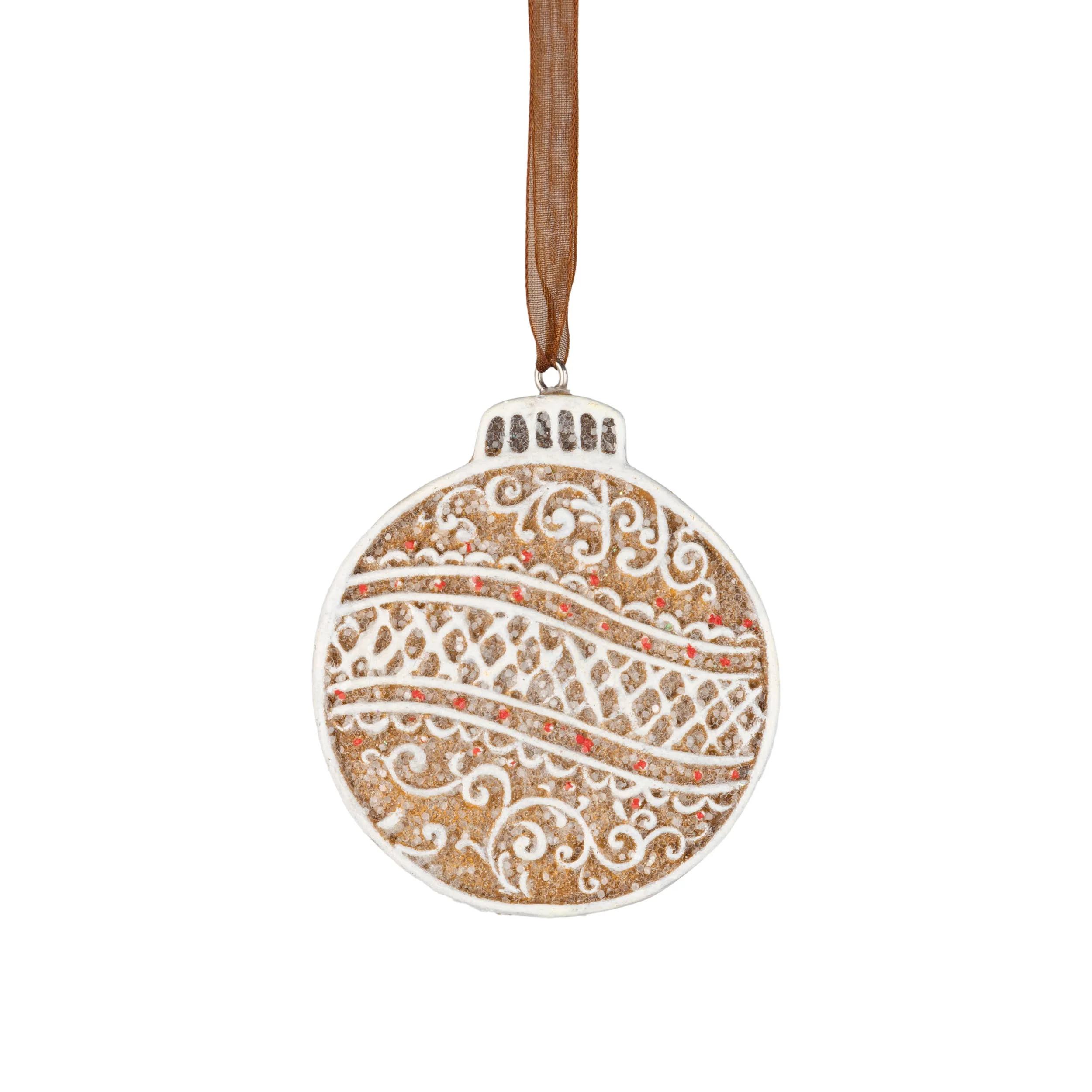 Resin gingerbread Christmas ball orn, 3 in
