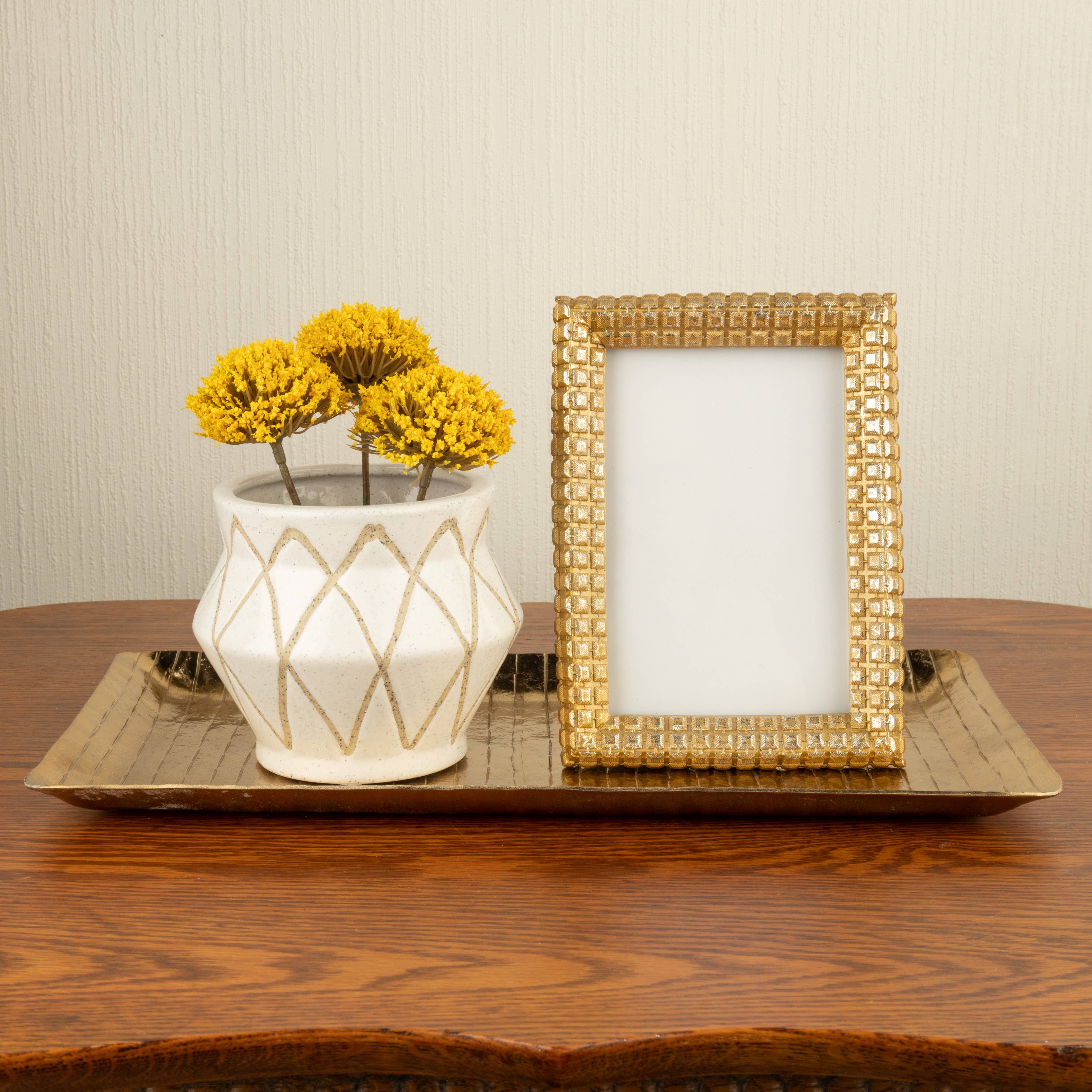 Hammered Gold Aluminum Rectangular Tray-14x7.5in - Image 2