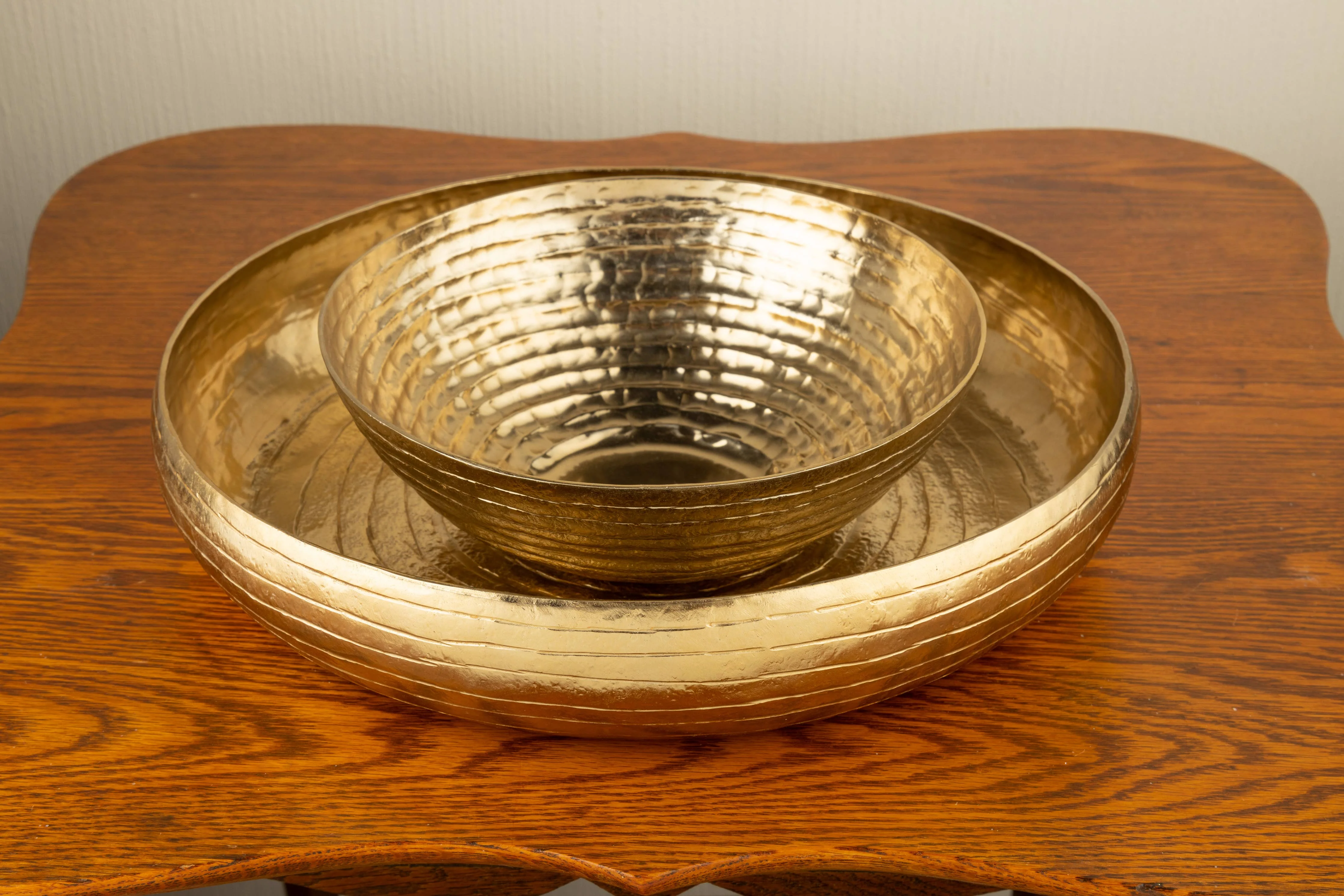 Gold Hammered Finish Aluminum Bowl-9x3in - Image 2