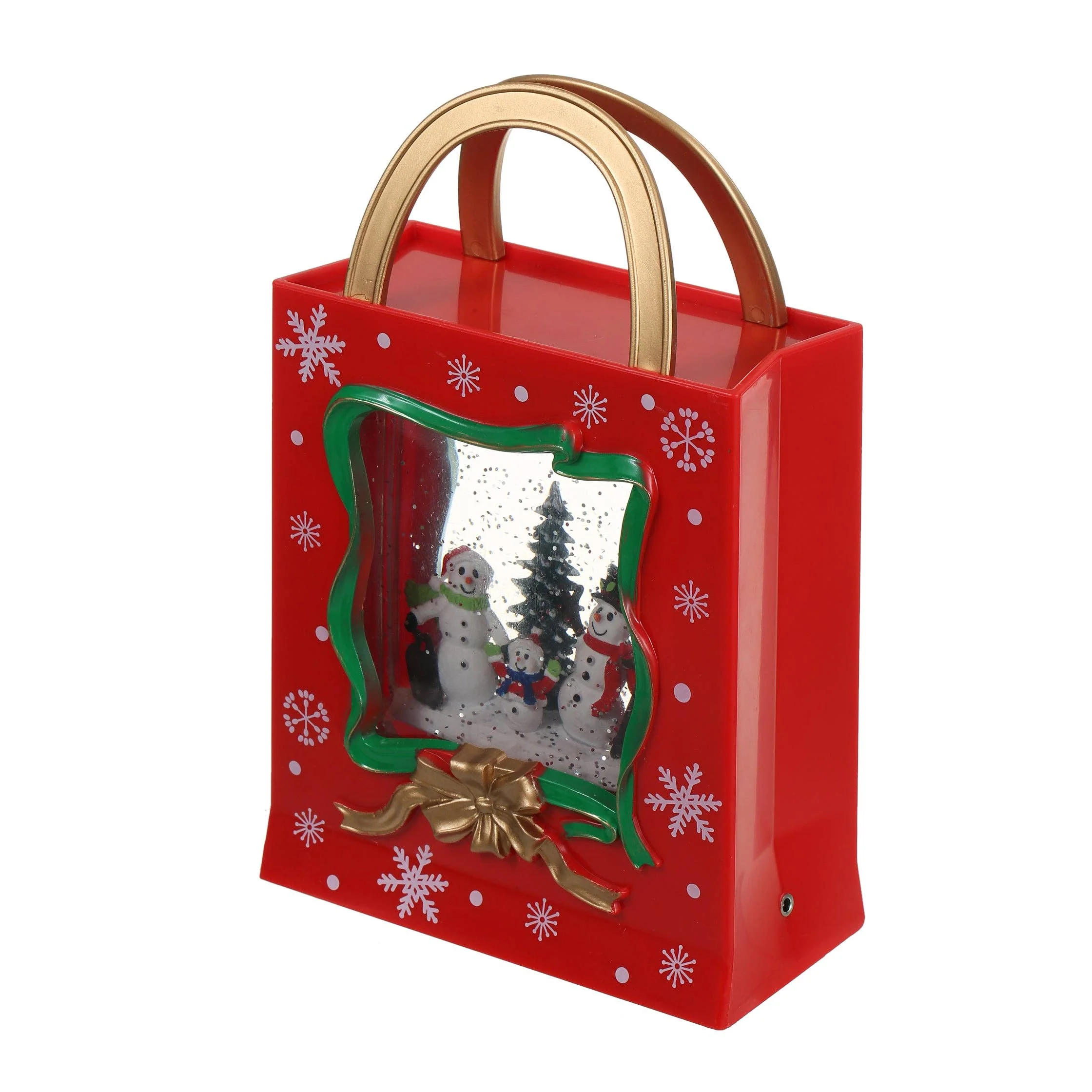 Christmas Musical Red Gift Bag Snow Globe Lantern with Snowman Family Scene for Christmas Decoration - Image 17