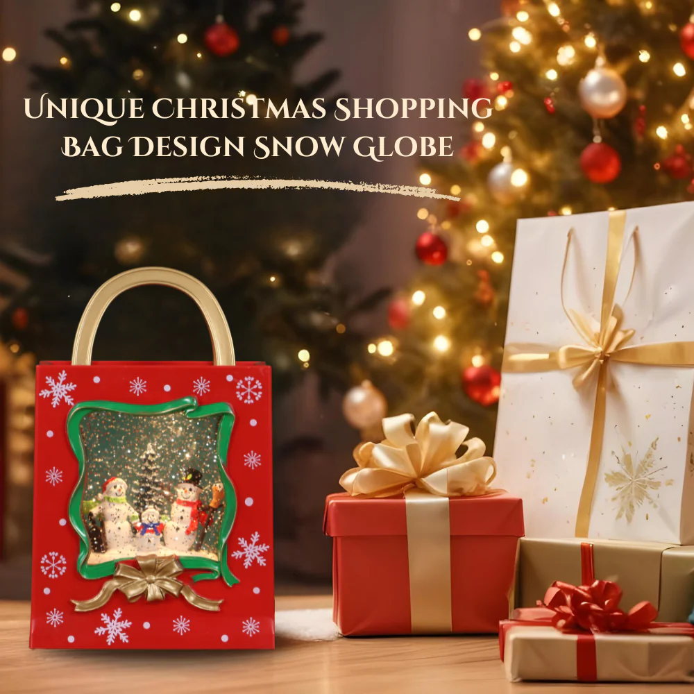Christmas Musical Red Gift Bag Snow Globe Lantern with Snowman Family Scene for Christmas Decoration - Image 5