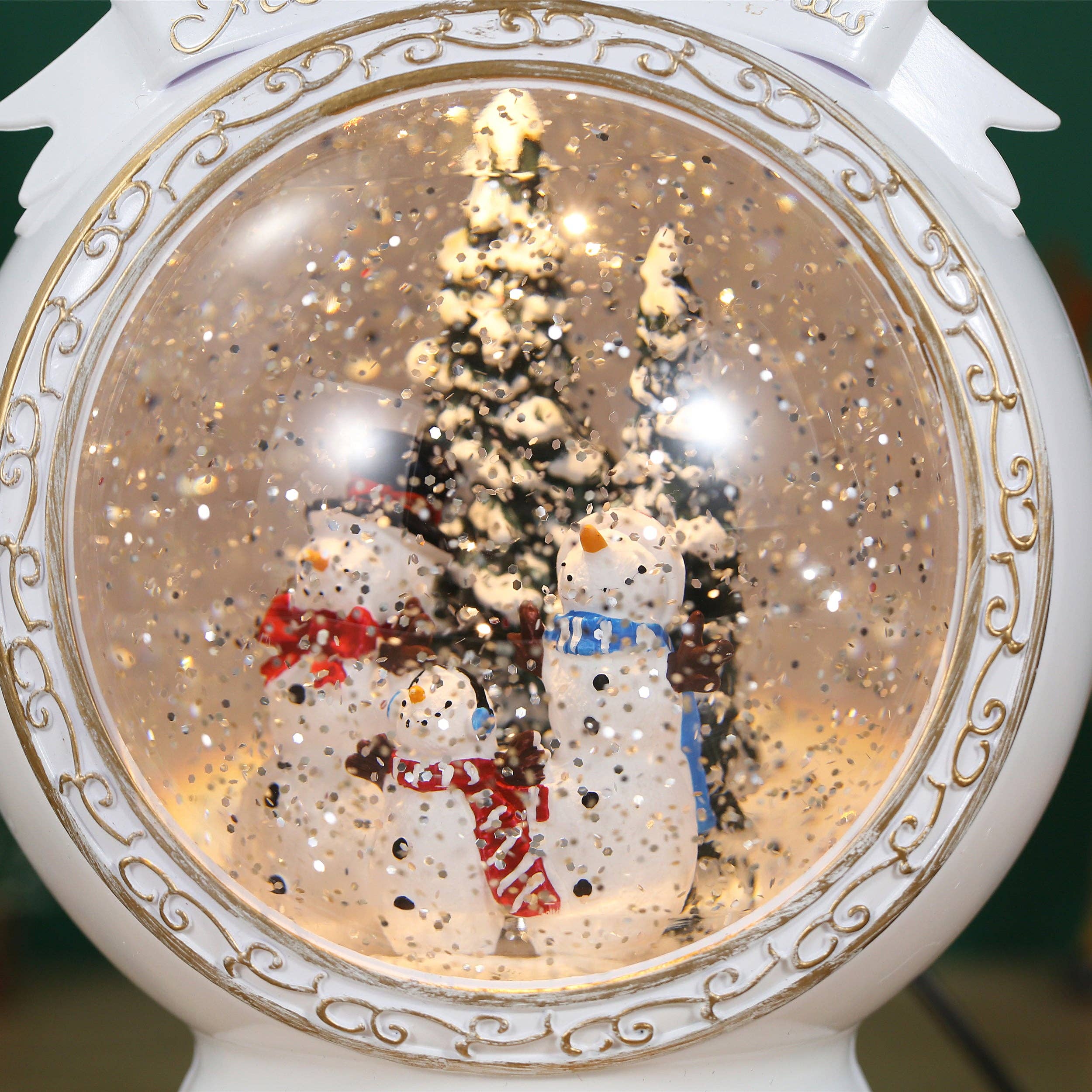 Christmas Musical White Round Snow Globe Lantern with Snowman Family Scene for Christmas Decoration - Image 2