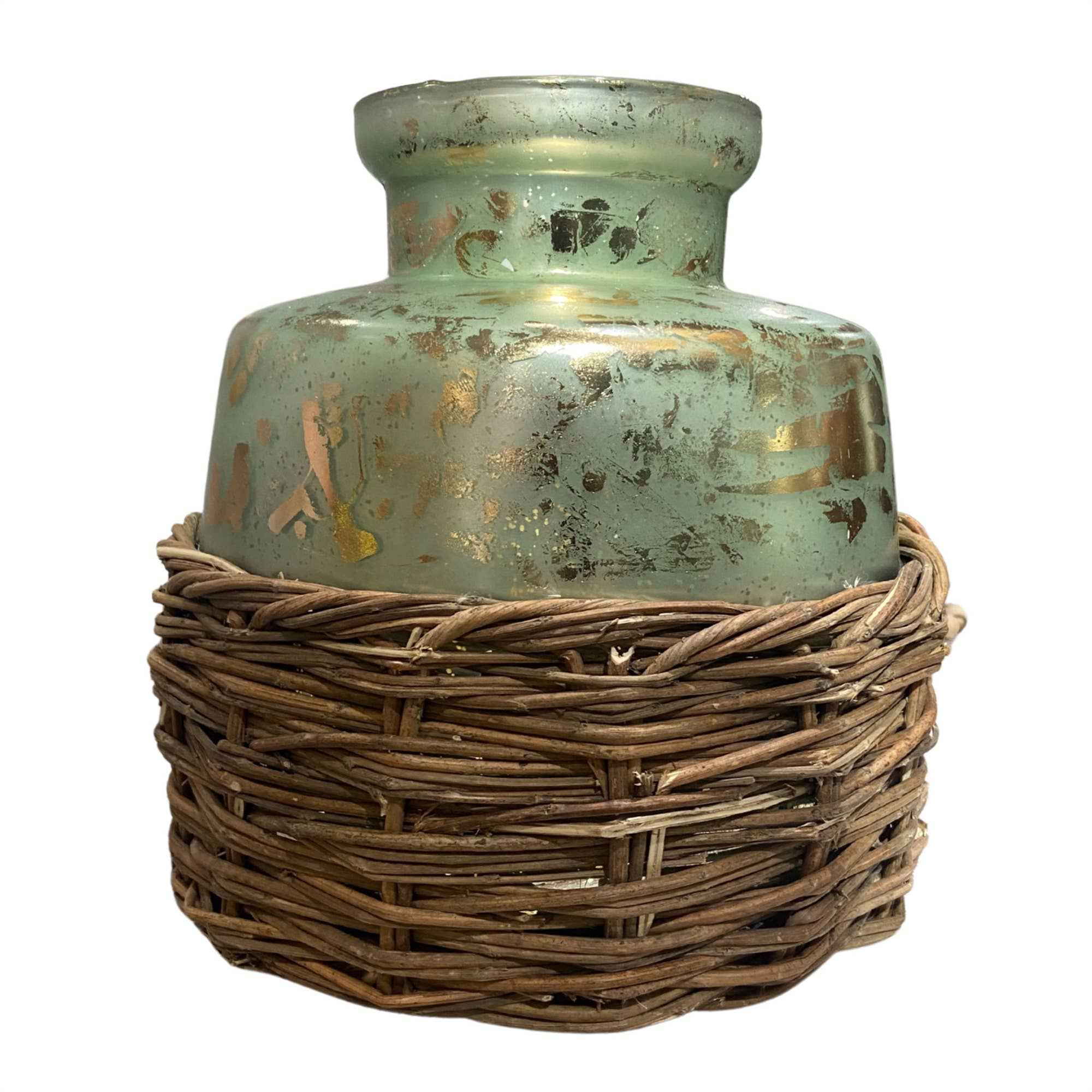 Small 11'' Wilmington Mercury Glass Vase With Woven Basket - Image 2