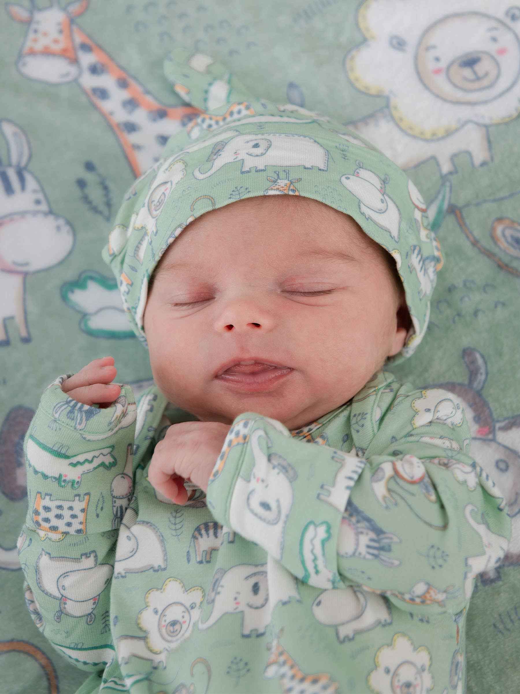 Baby Bamboo Viscose Sage Safari Sleep Gown & Hat Set: Green / Newborn-3m - Image 2
